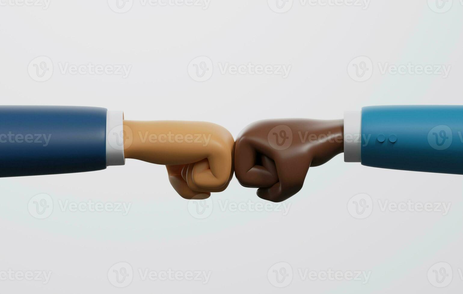 Close-up shot two businessmen making two fists against each other on white background. 3d rendering,3d illustration photo