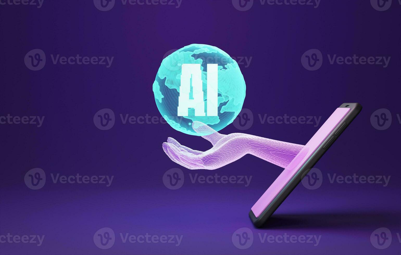 Hologram globe with futuristic AI in smartphone or developer. 3d rendering, 3d illustration photo