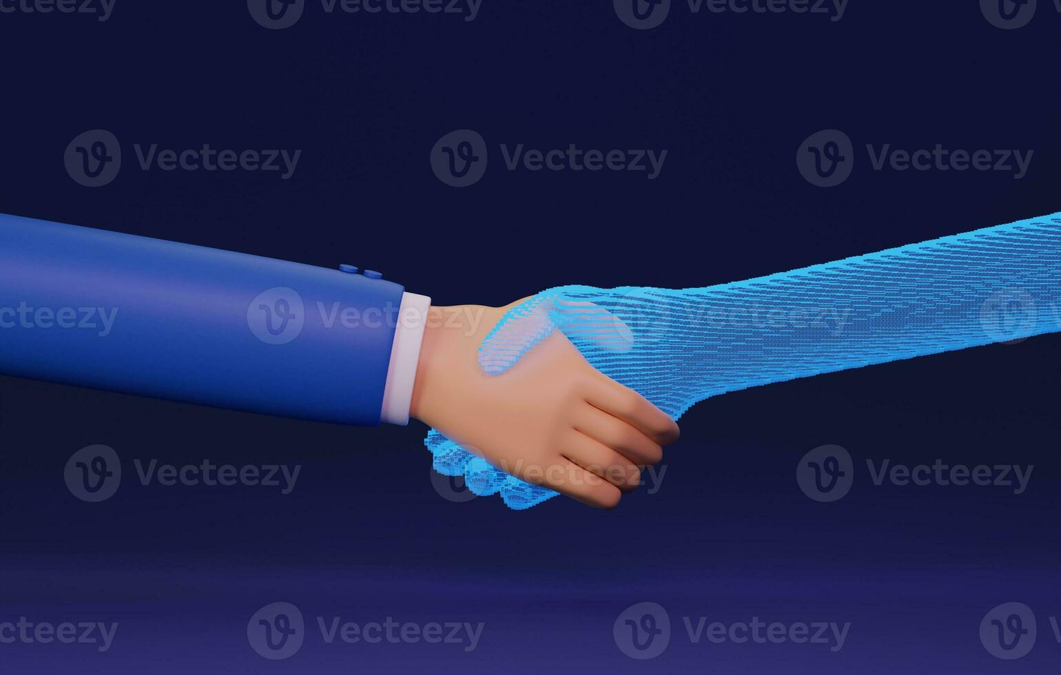 Businessmen join hands with ai holograms to do business on virtual technology users and future business digital. 3d rendering, 3d illustration photo