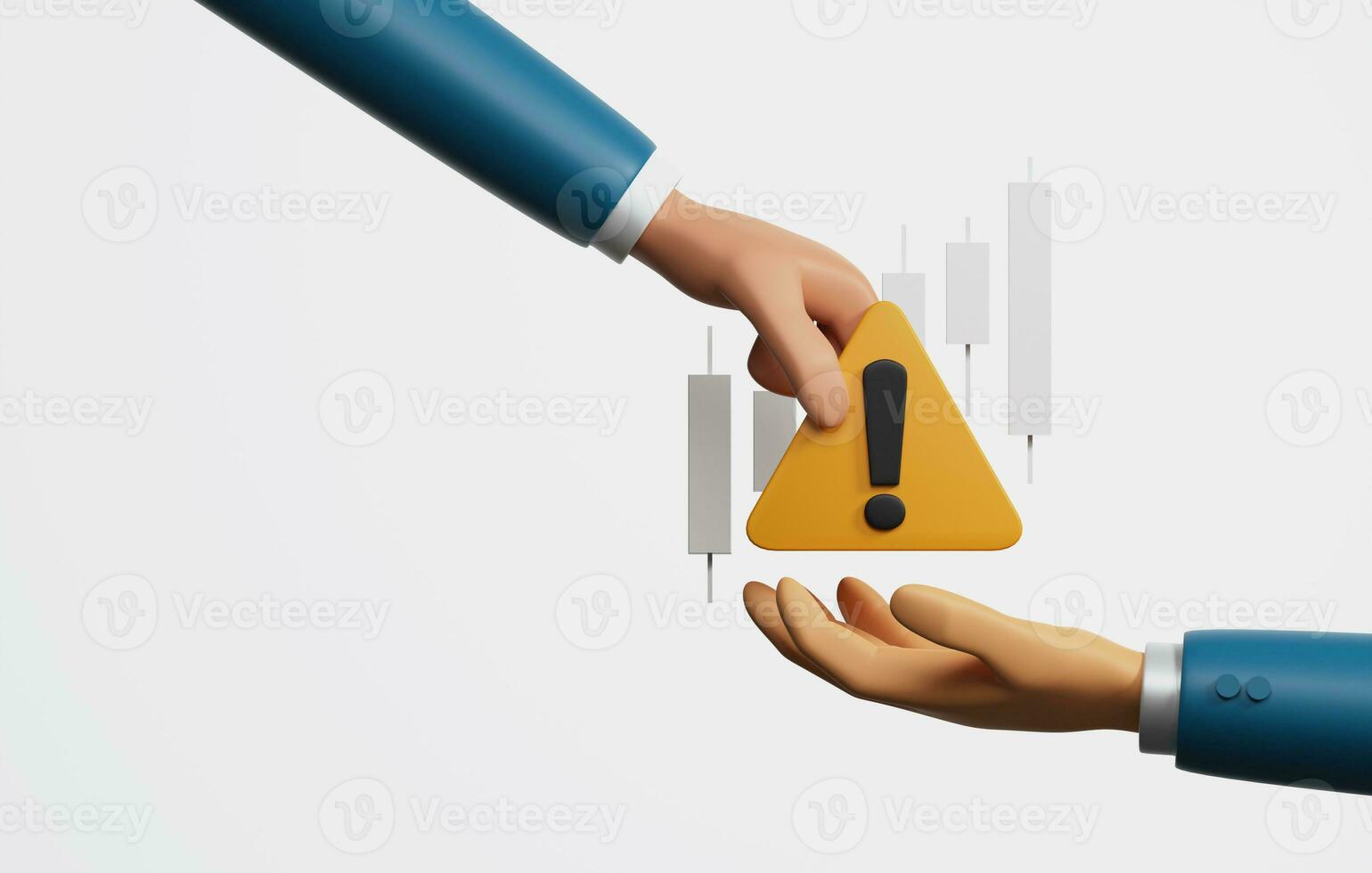 Warning signs in hands of investors stock market risk. 3d rendering, 3d illustration photo