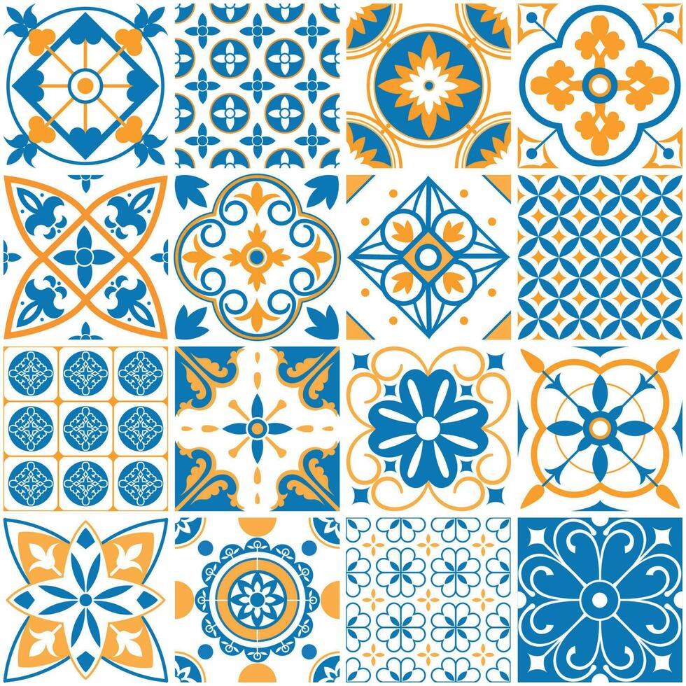 Mediterráneo modelo. decorativo Lisboa sin costura patrones. ornamental elementos para Portugal decoración mosaico losas vector conjunto