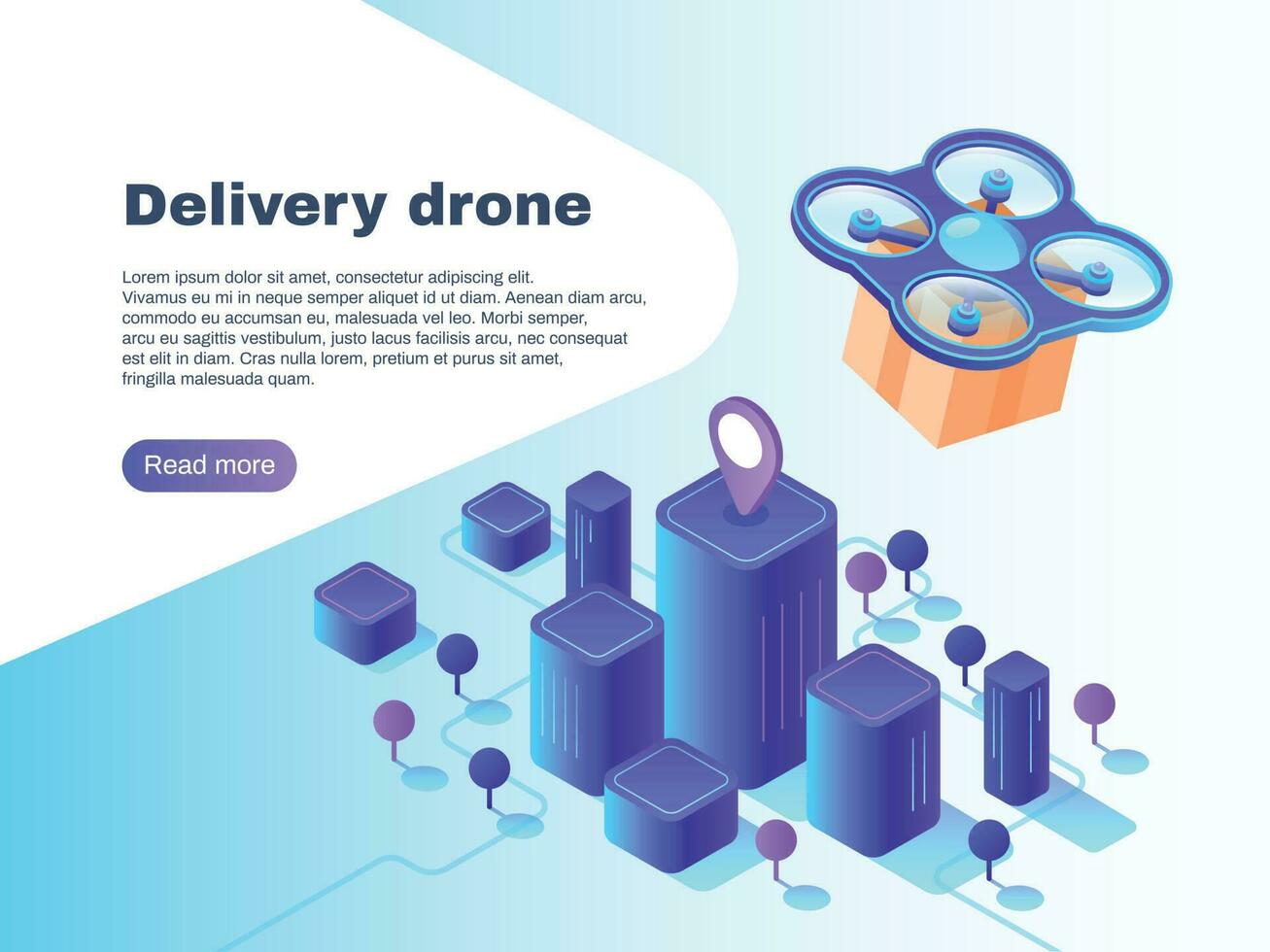 Modern futuristic delivery system with unmanned drone. Flight copter delivering parcel vector concept illustration