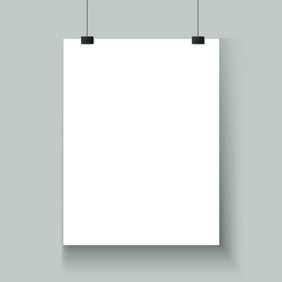 Blank white poster template. Affiche, paper sheet hanging on wall. Vector mockup