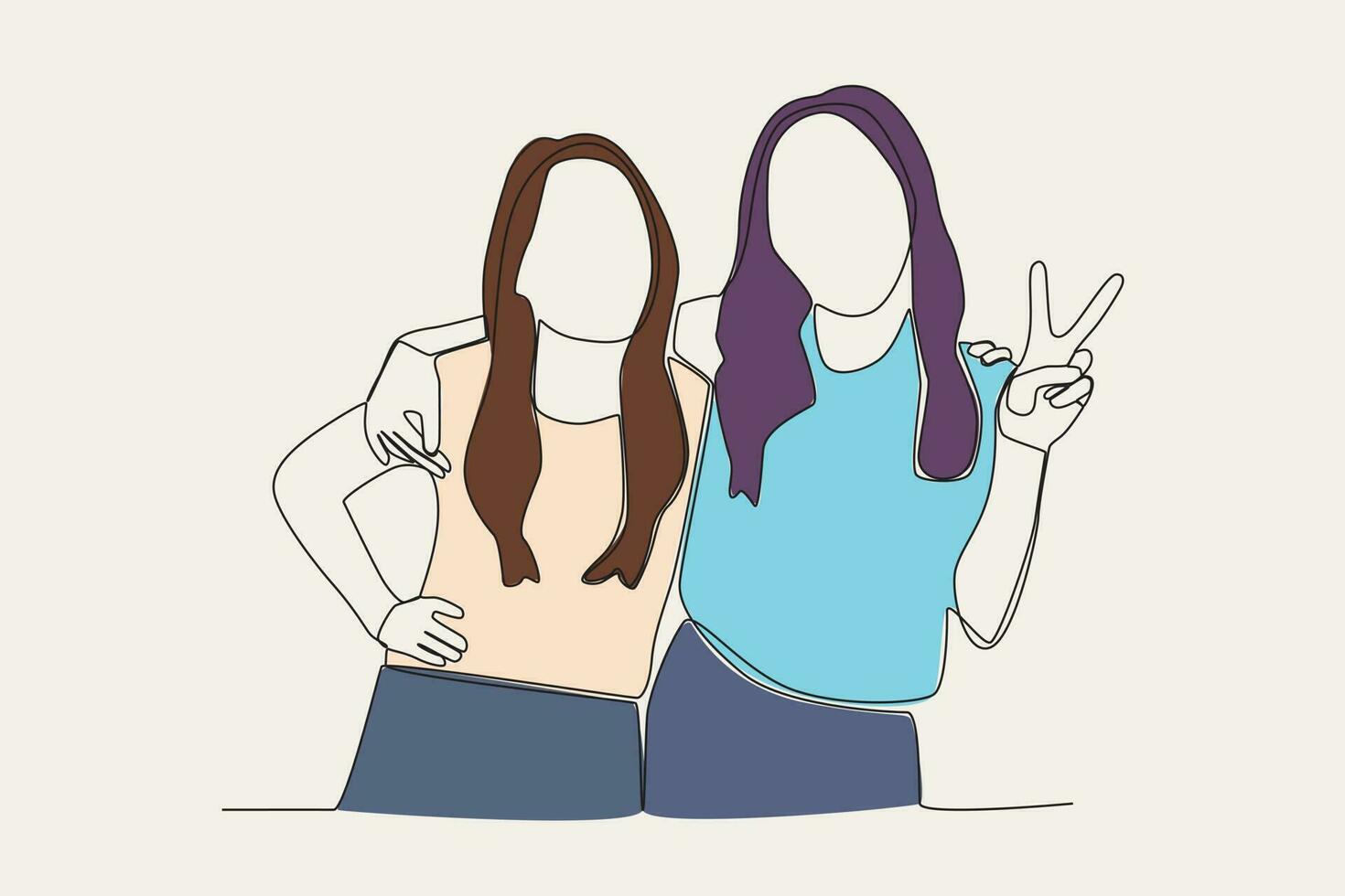 Color illustration of two girlfriends posing for the camera vector