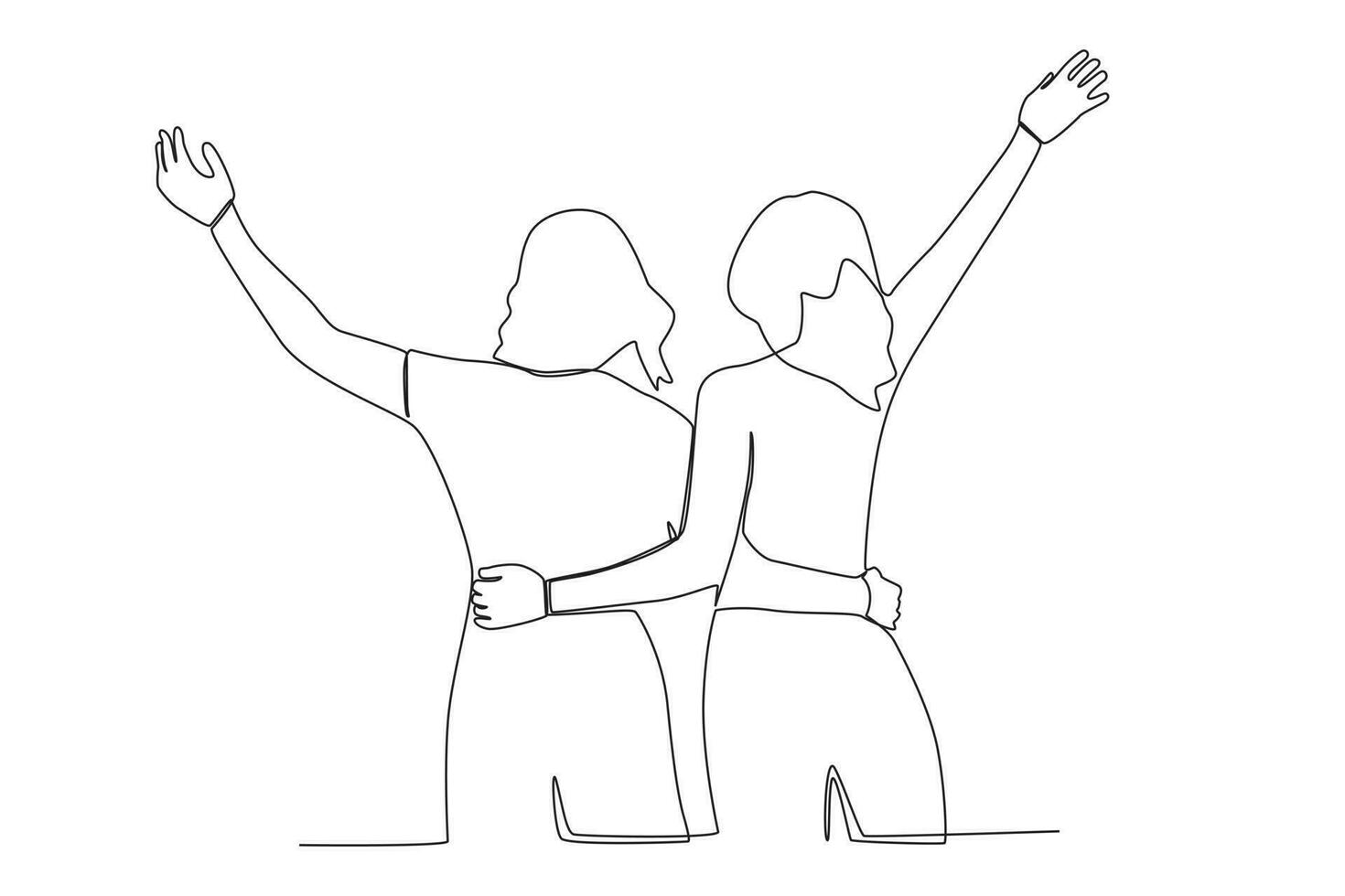 Rear view of two happy friends vector