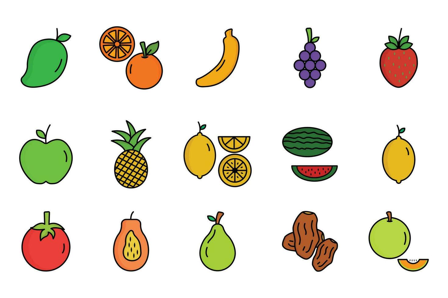Simple set of fruits icon. Flat line icon style. Contains such Icons as Strawberry, Orange, Watermelon and more. Simple vector design editable