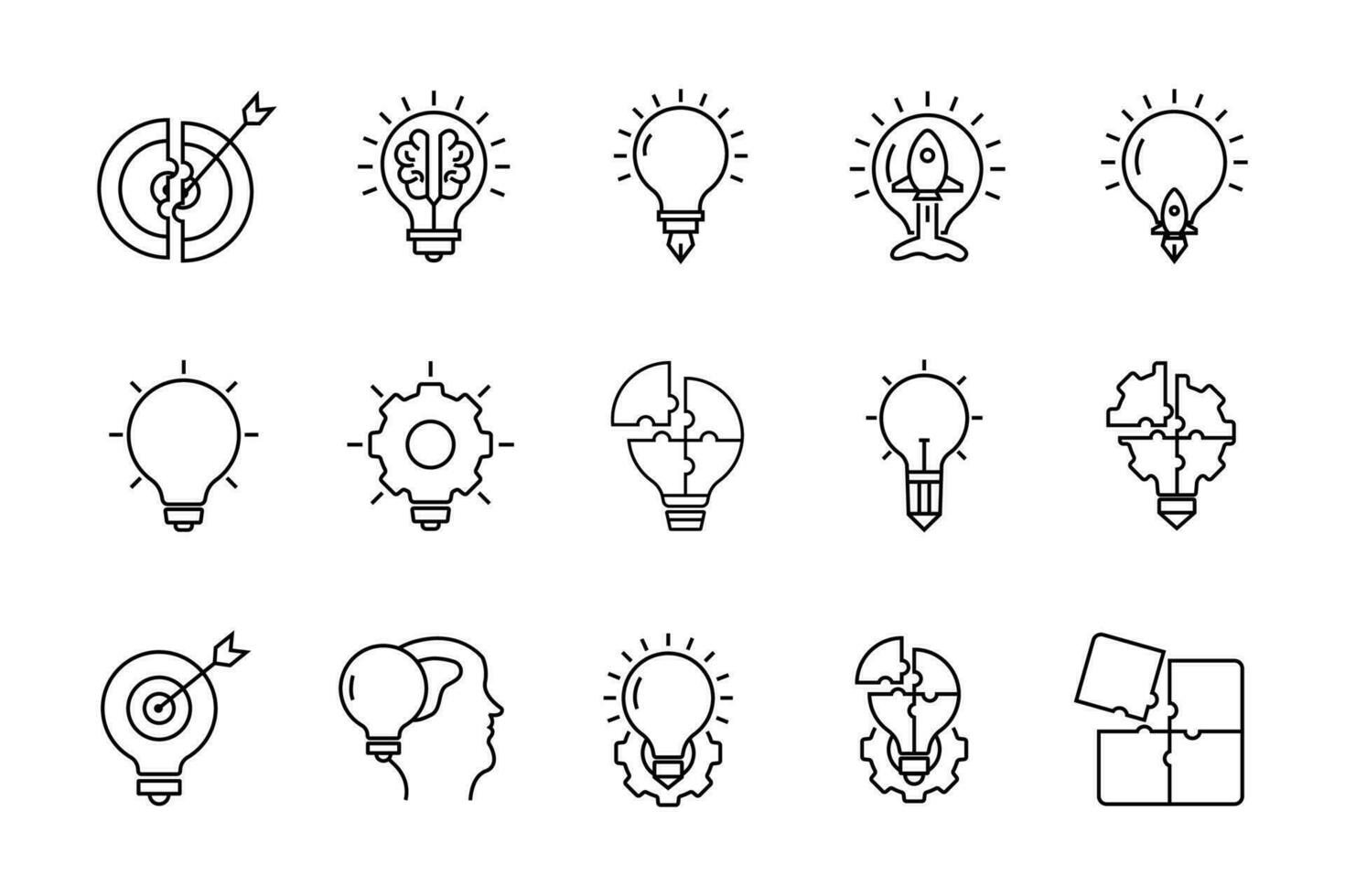 Creativity Icon set. vector pack of bulb line icons.  icon related to creative idea. Simple vector design editable