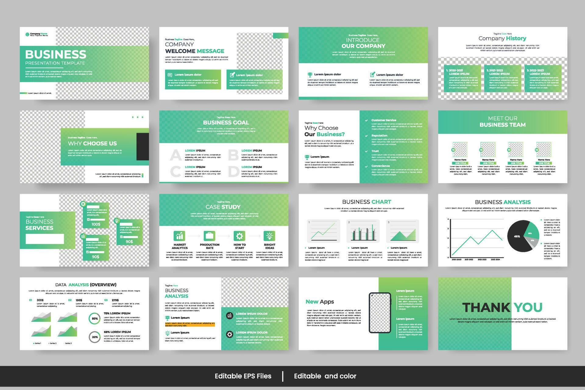 Vector business presentation slides template green color design ...