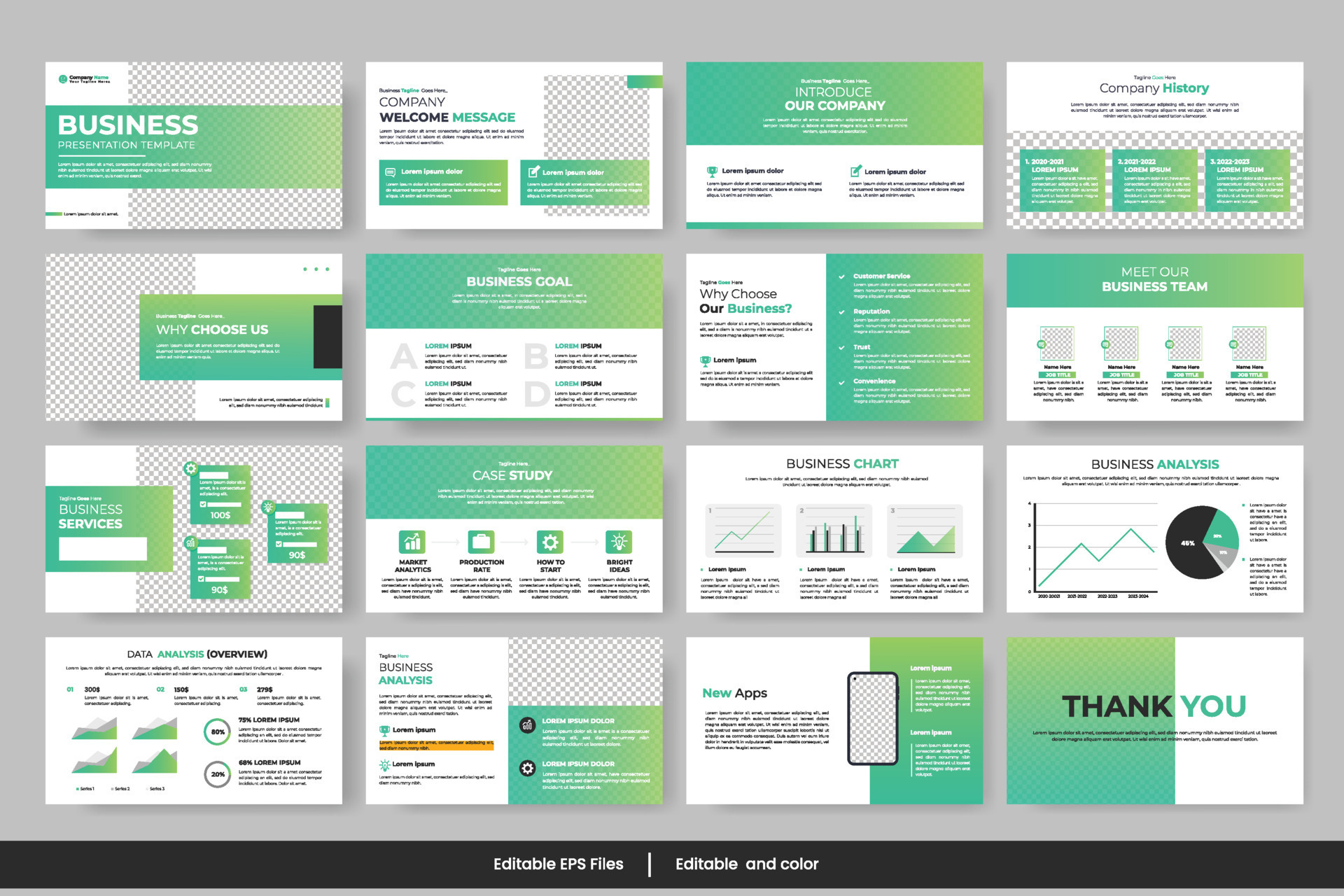 Vector business presentation slides template green color design ...