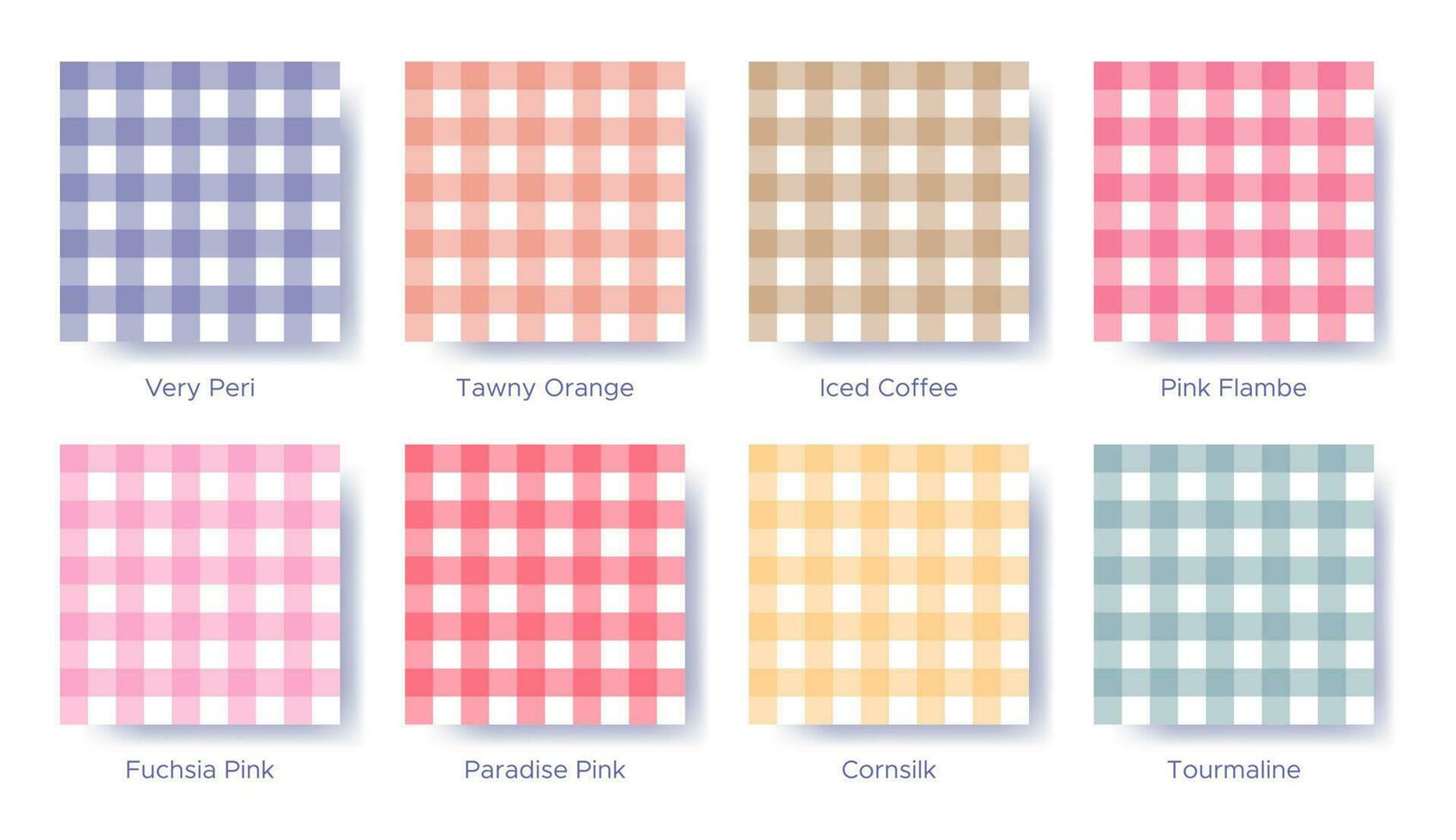 Gingham seamless pattern set in the color of 2022 Very Peri. Sample color guide palette catalog of swatches. Matching shades for fashion trends - entertainment vichy. vector