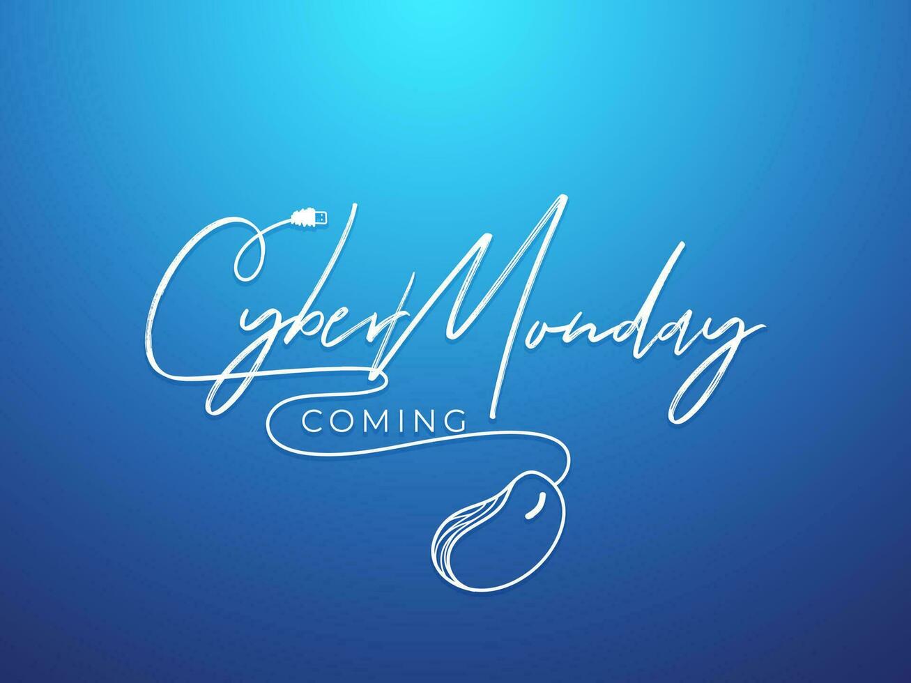 Stylish text Cyber Monday Coming with wired mouse on blue background can be used as banner or poster design. vector