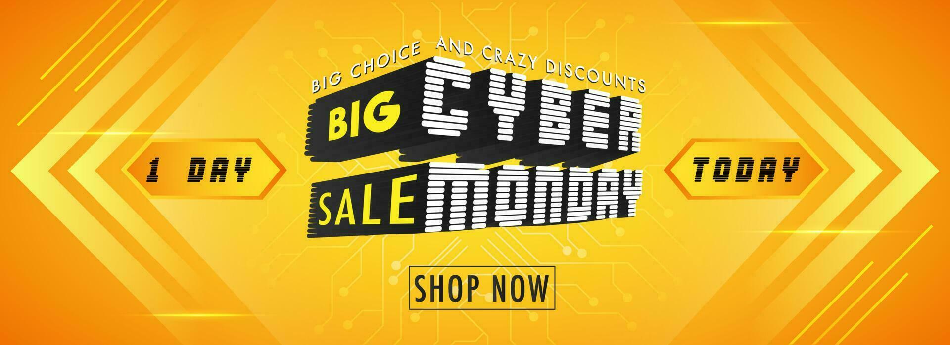 Big Sale advertising banner design with 3D creative text Cyber Monday on orange background. vector