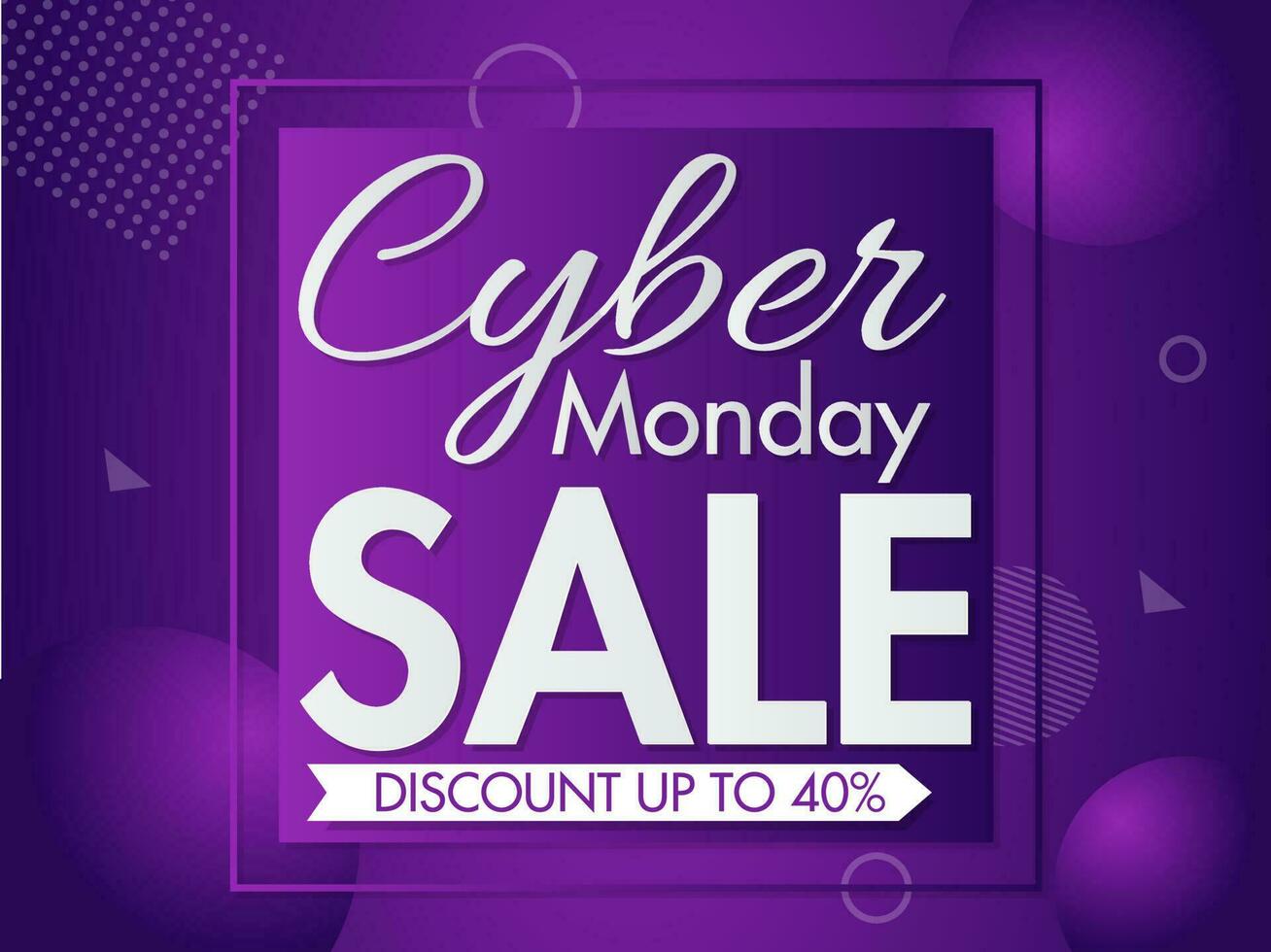 Sale banner or poster design with discount offer on purple abstract background for Cyber Monday. vector