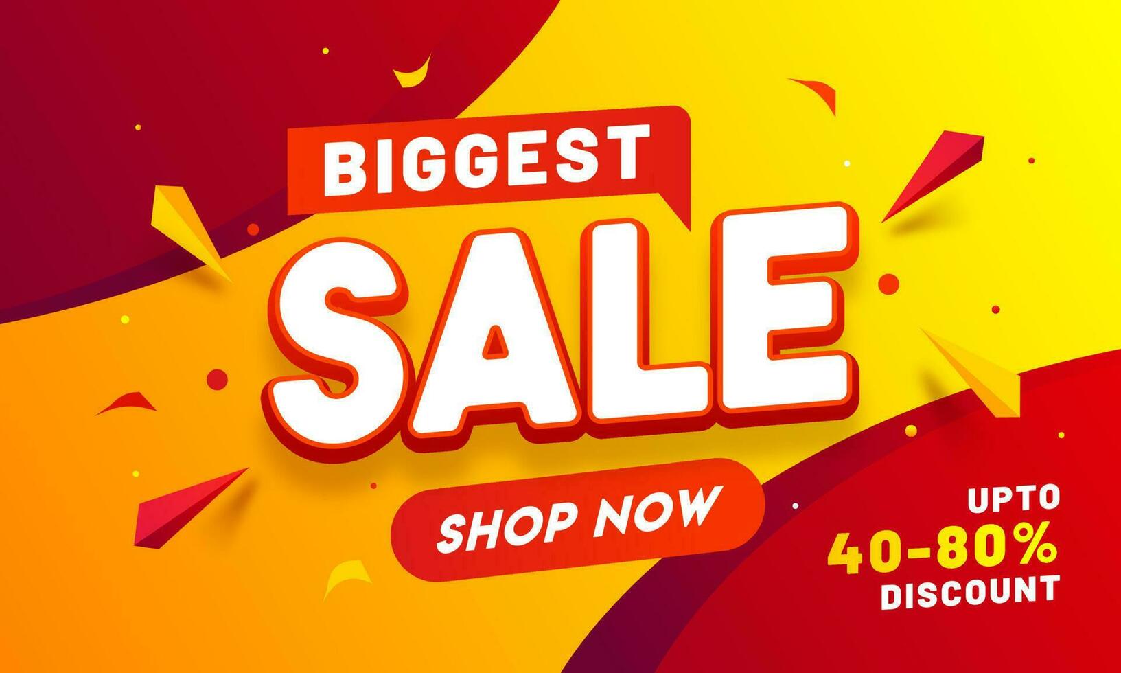 Biggest Sale banner or poster design with discount offer and geometric elements. vector