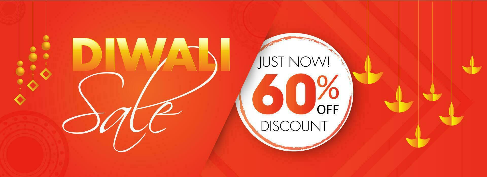 Website orange header or banner design with discount offer for Diwali Sale. vector