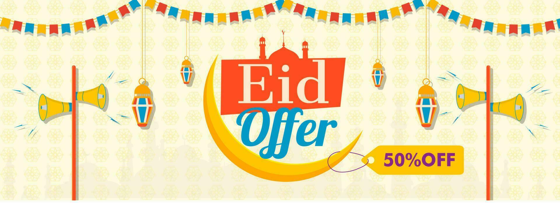 Retro style Eid Sale header or banner design with bunting decoration on yellow background. vector