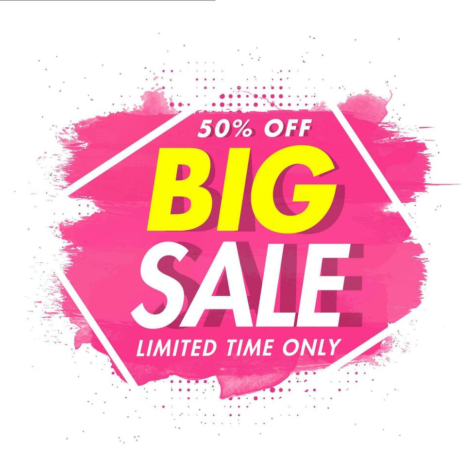 Big Sale poster or template design with discount offer and brush stroke effect background. vector