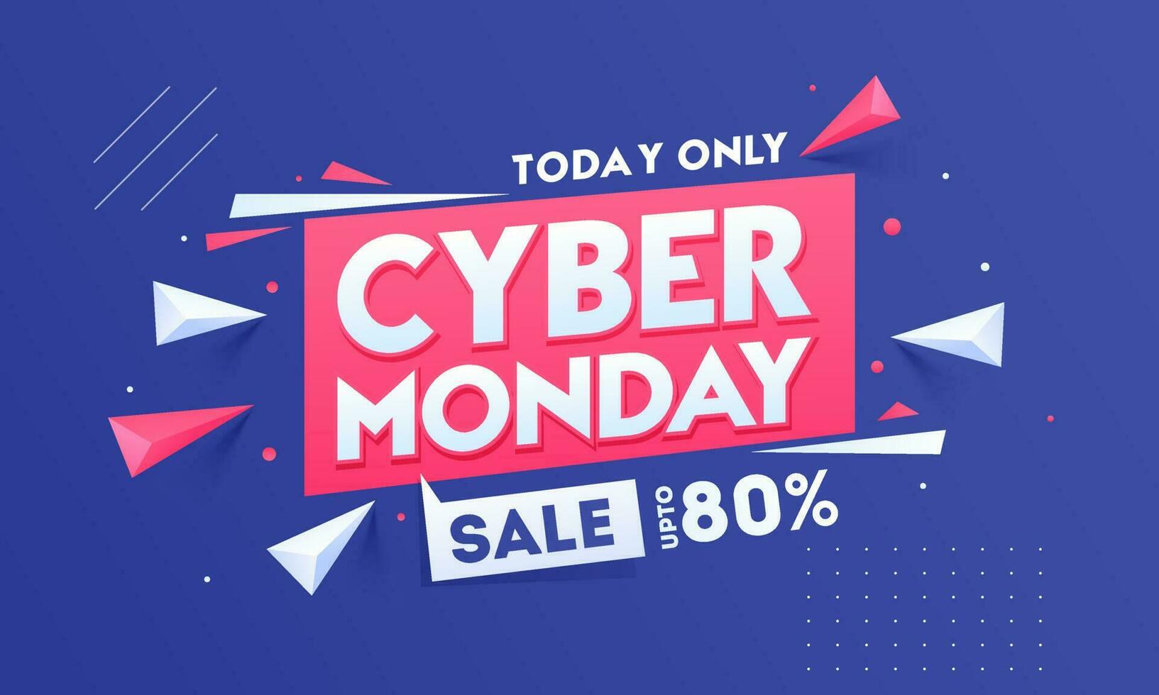 Cyber Monday text decorated with 3d geometric elements and discount offer for Sale. vector