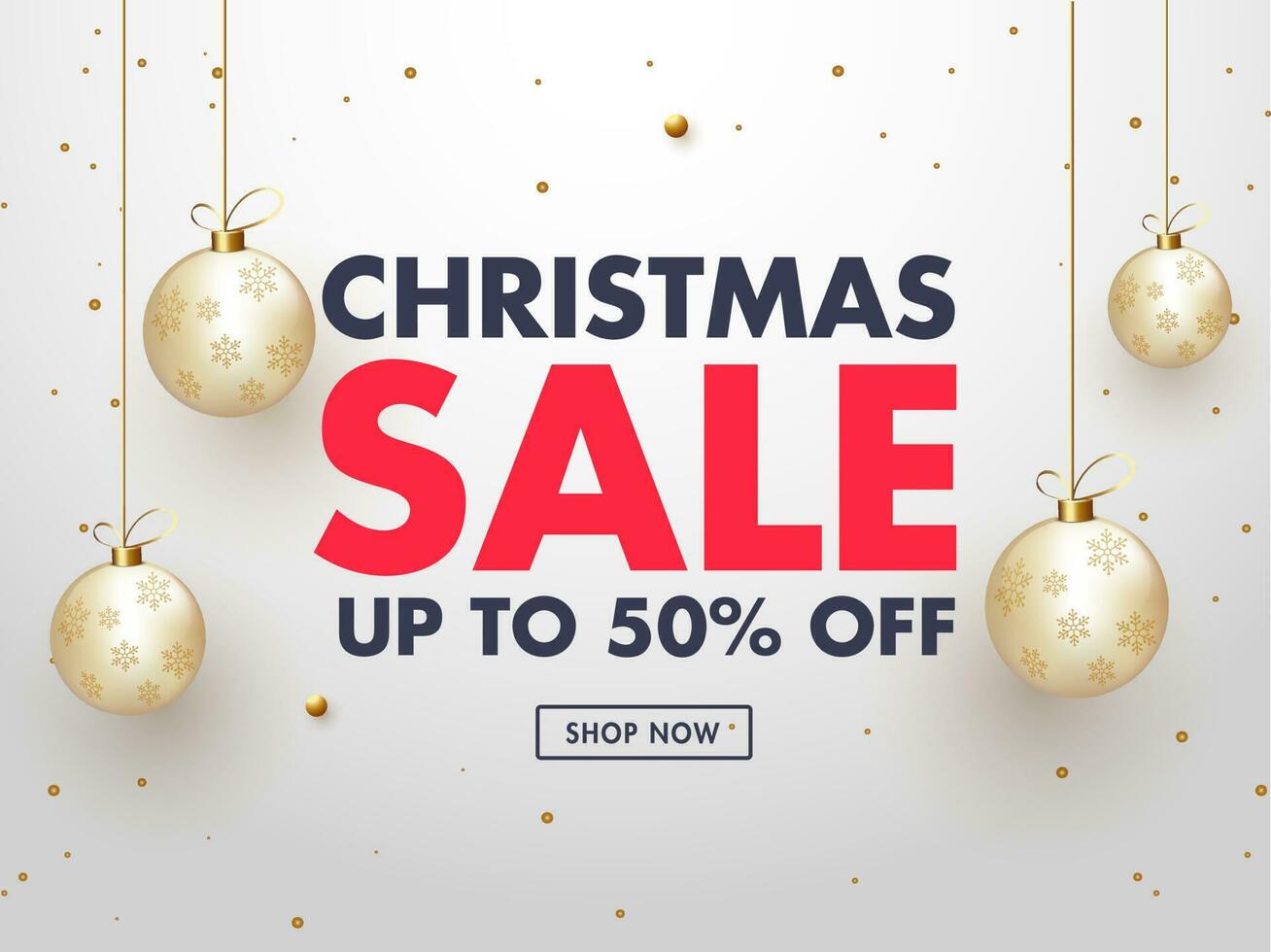 Christmas Sale banner or poster design decorated with hanging baubles. vector