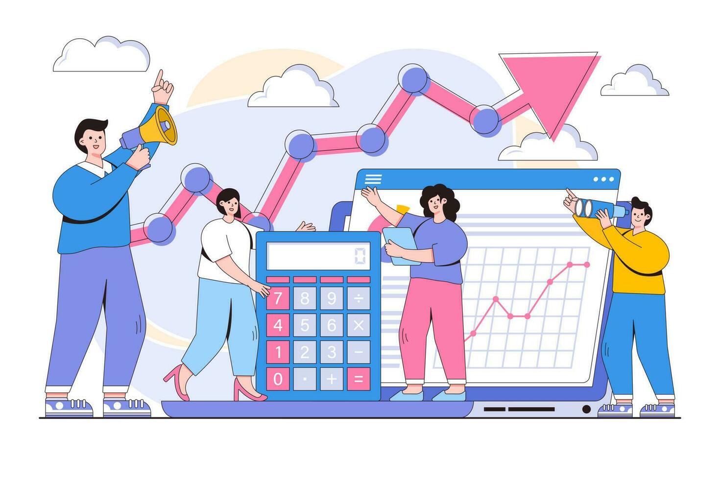 vector ilustración de negocio promoción, quitarse en el carrera escalera, datos análisis y inversión infografia visión de conjunto con personas caracteres