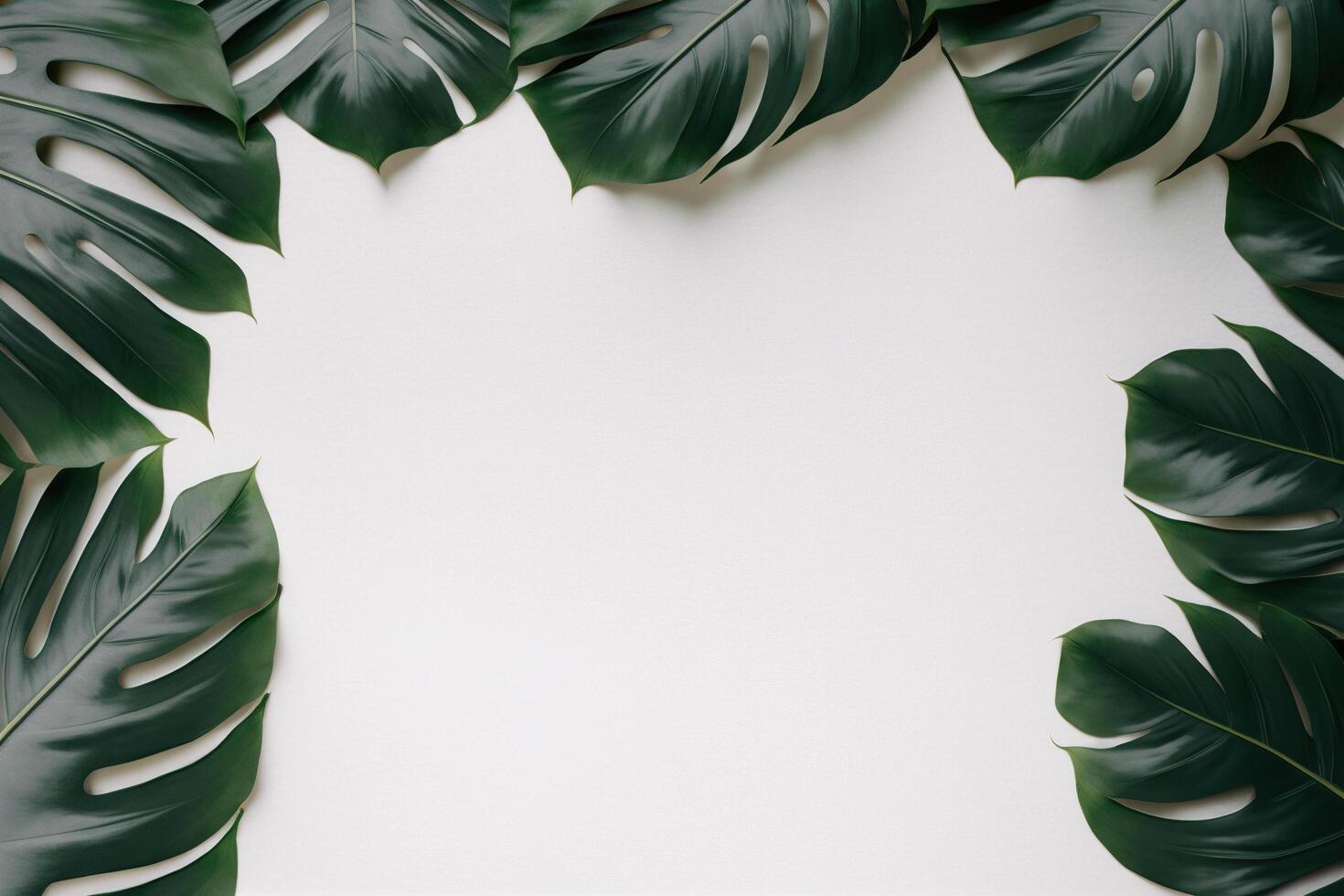 verde hojas monstera naturaleza marco diseño de tropical planta arbusto en blanco antecedentes. ai generado foto