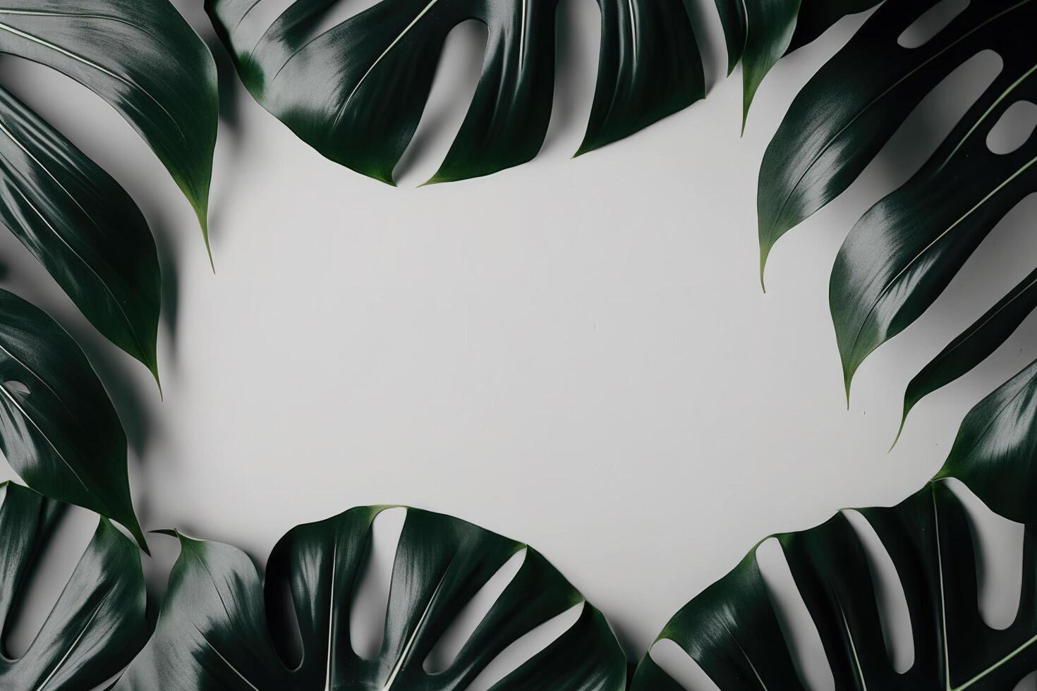 Green leaves monstera nature frame layout of tropical plant bush on white background. photo