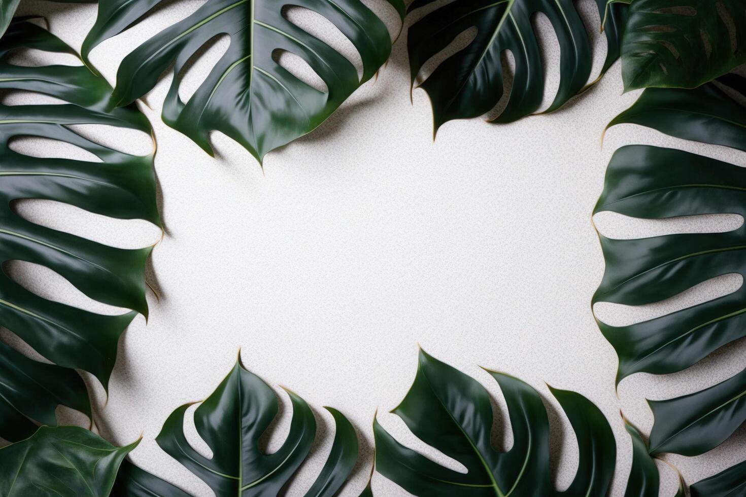 verde hojas monstera naturaleza marco diseño de tropical planta arbusto en blanco antecedentes. ai generado foto