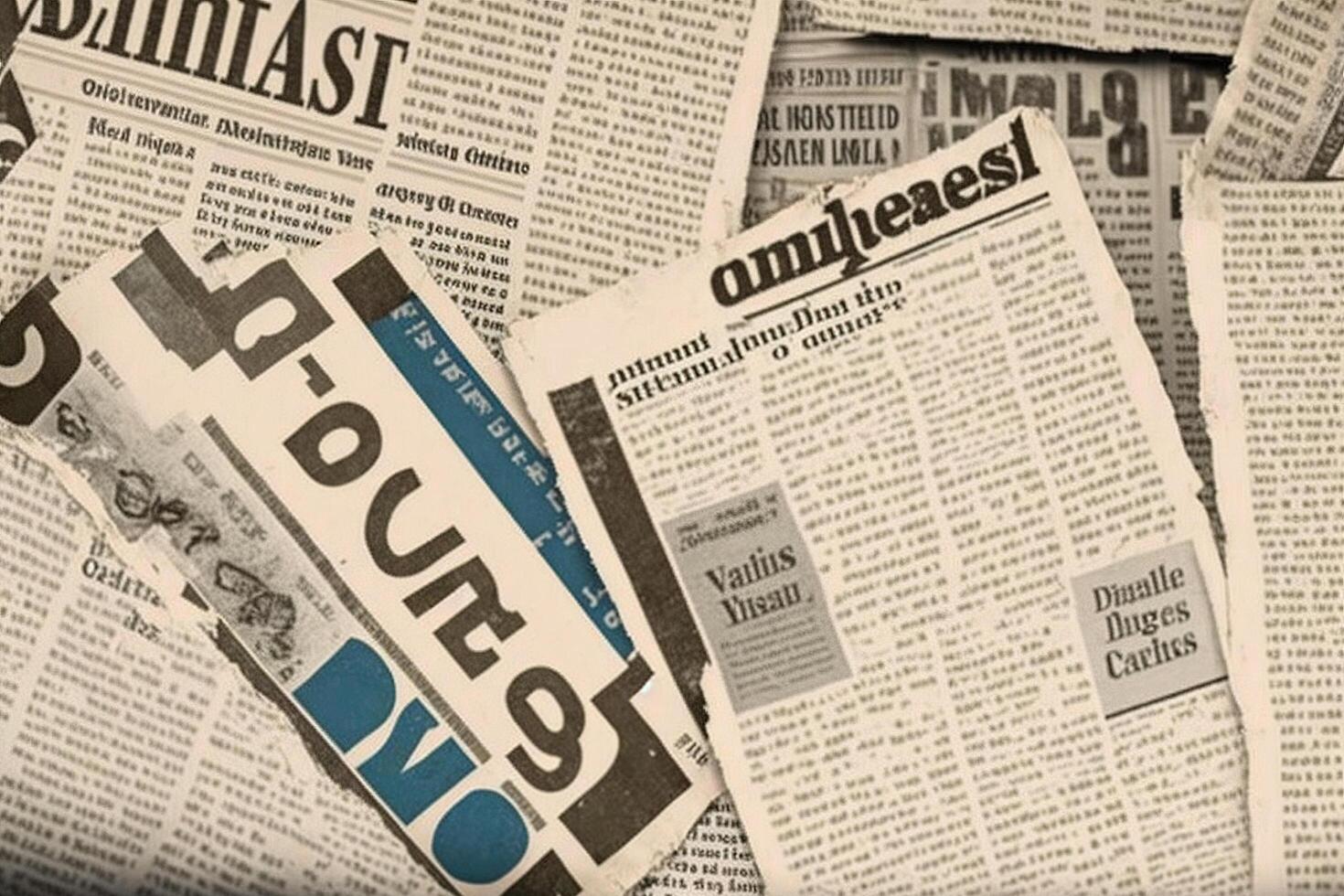 An old vintage newspaper pieces background. photo