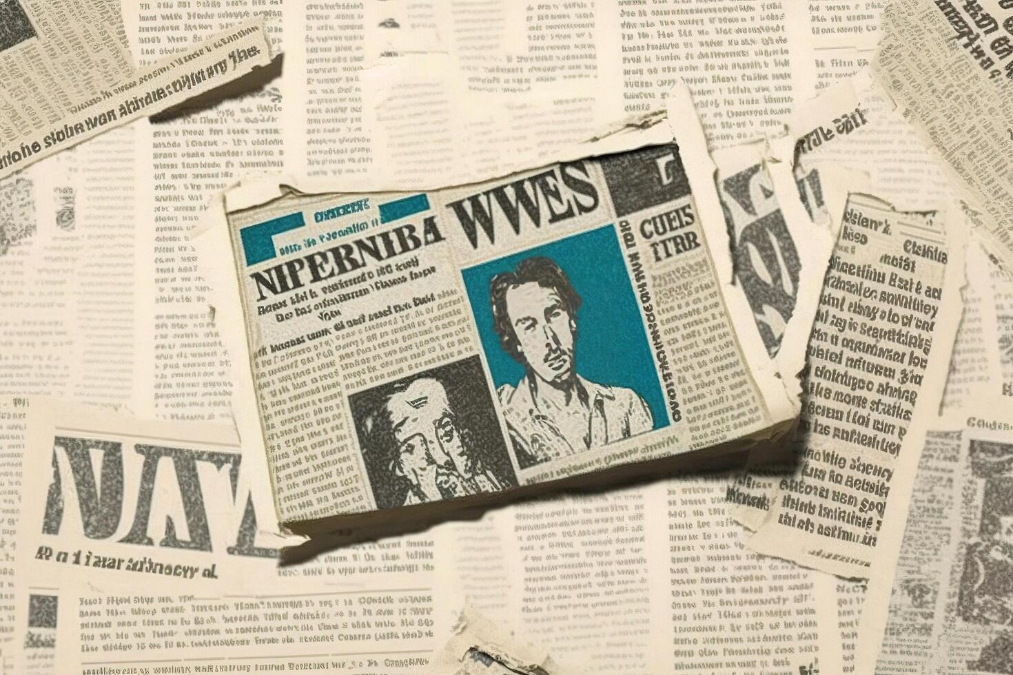 An old vintage newspaper pieces background. photo