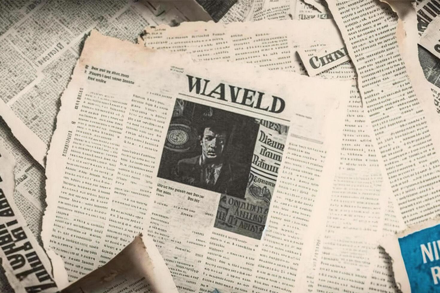 An old vintage newspaper pieces background. photo