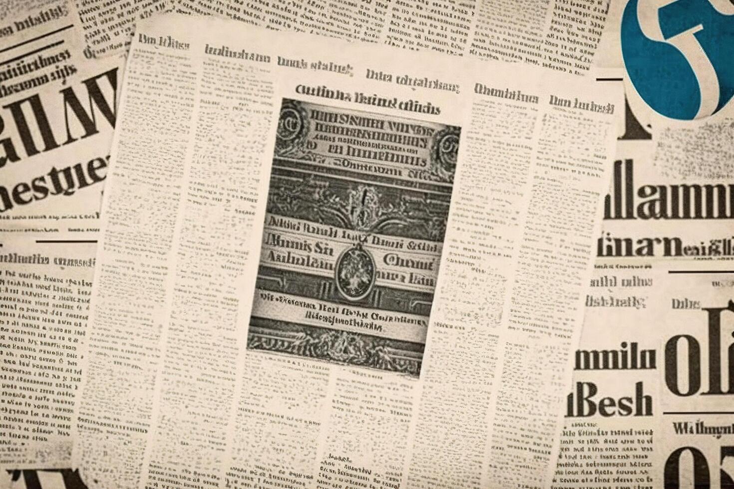 An old vintage newspaper pieces background. photo