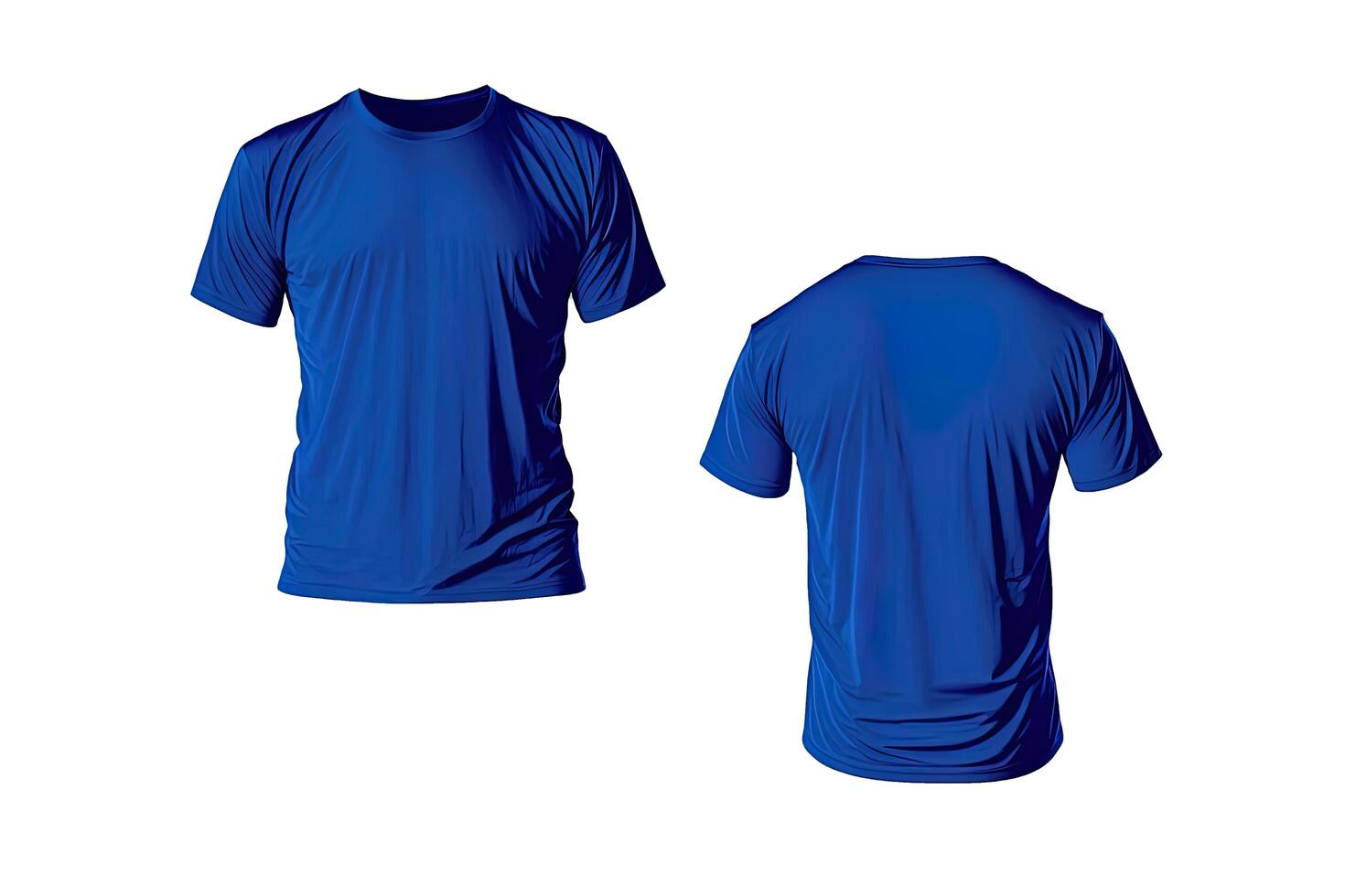 Photo realistic male blue t-shirts with copy space, front and back view.