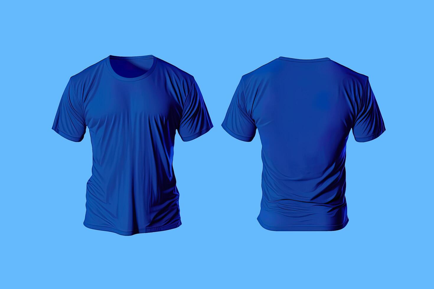 Photo realistic male blue t-shirts with copy space, front and back view.