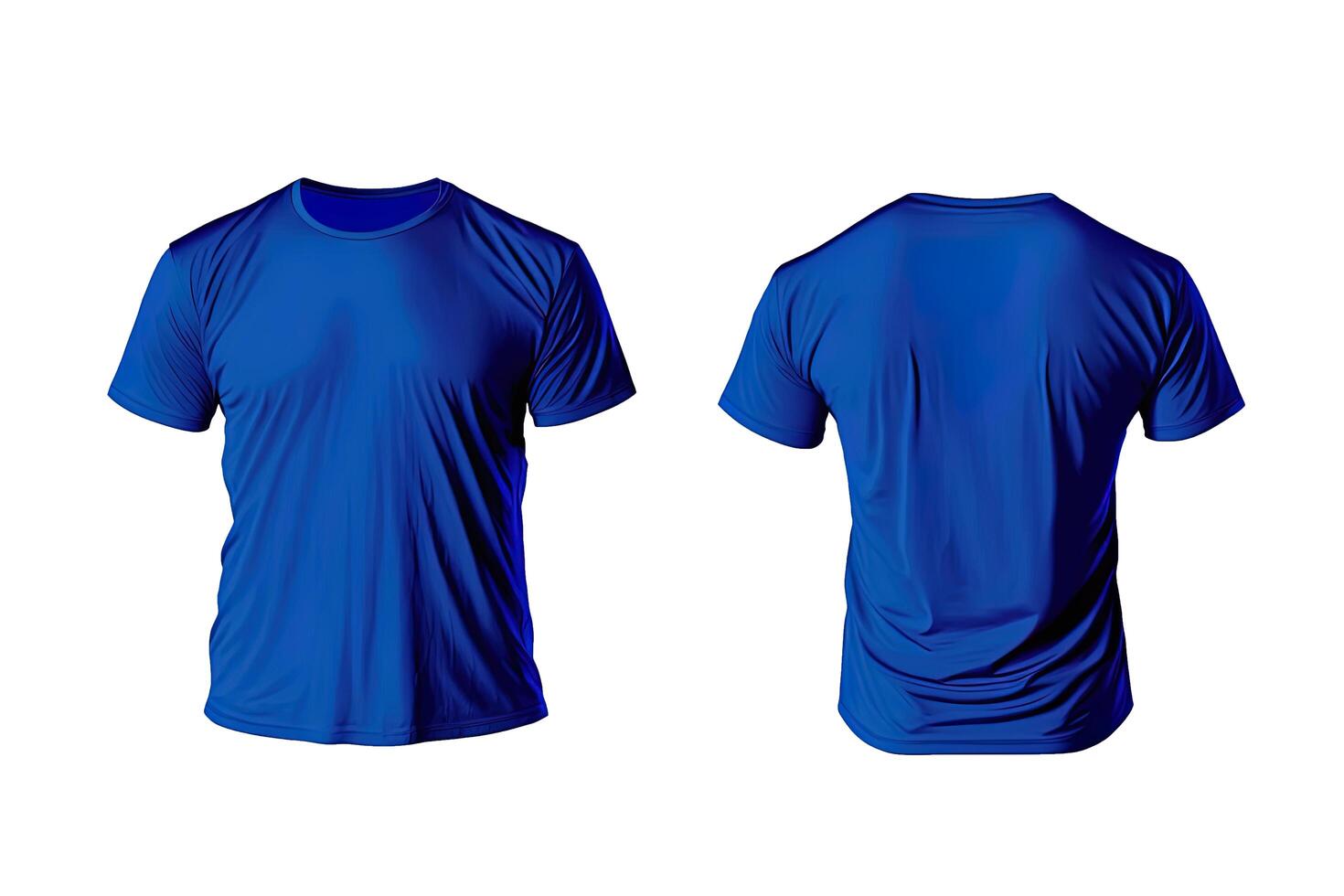 Photo realistic male blue t-shirts with copy space, front and back view.