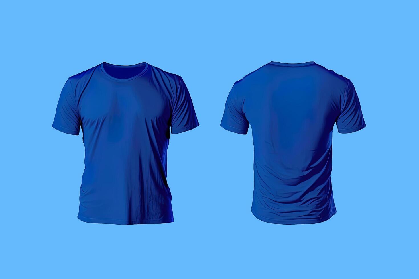 Photo realistic male blue t-shirts with copy space, front and back view.