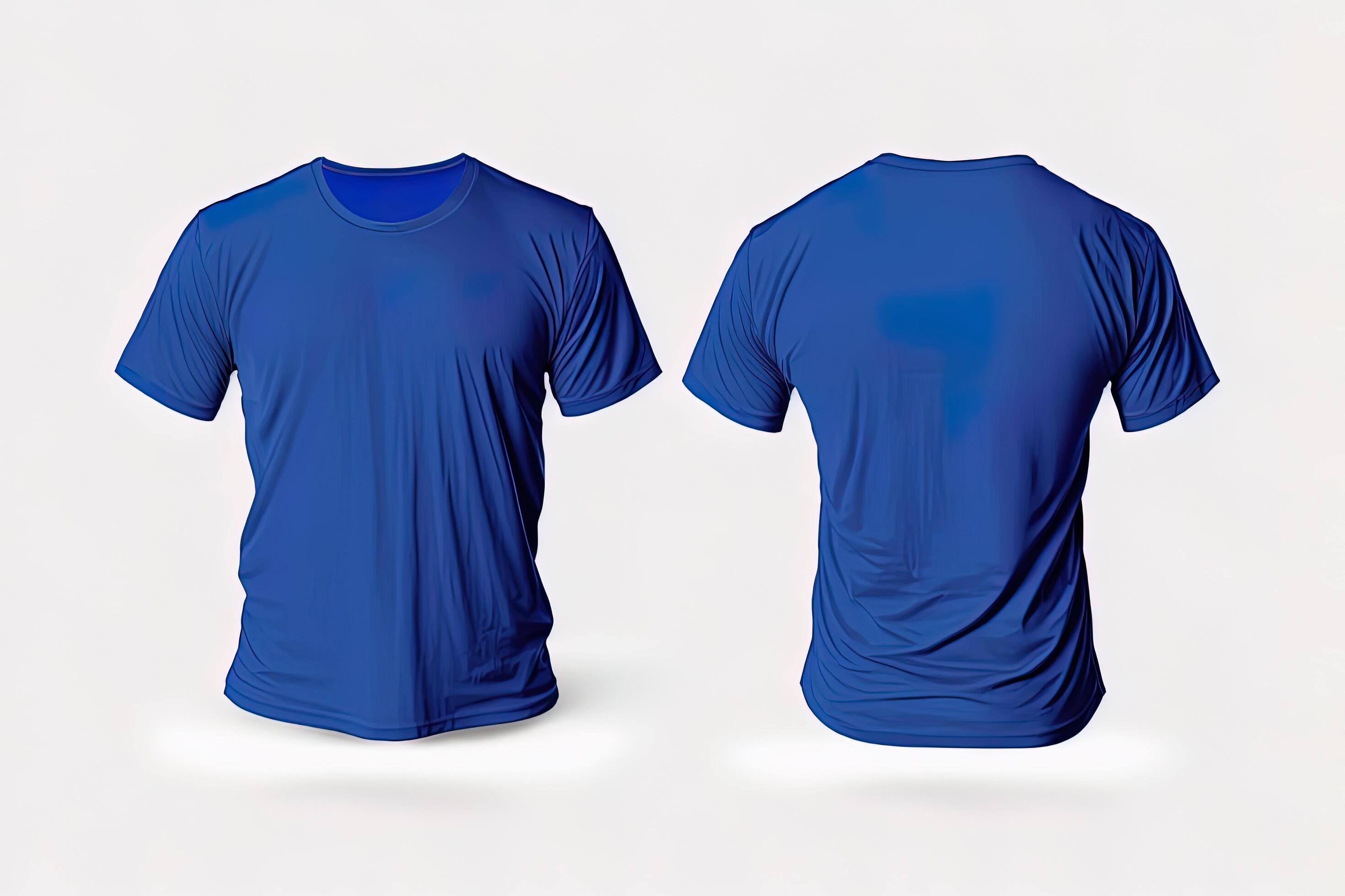 Photo realistic male blue t-shirts with copy space, front and back view ...