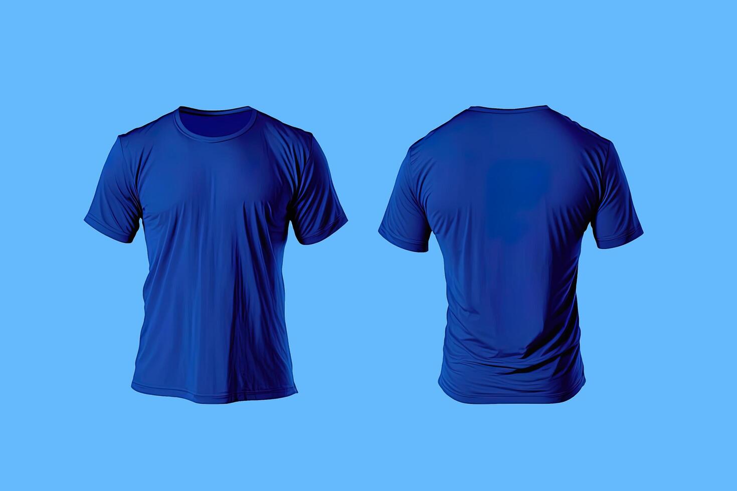 Photo realistic male blue t-shirts with copy space, front and back view.