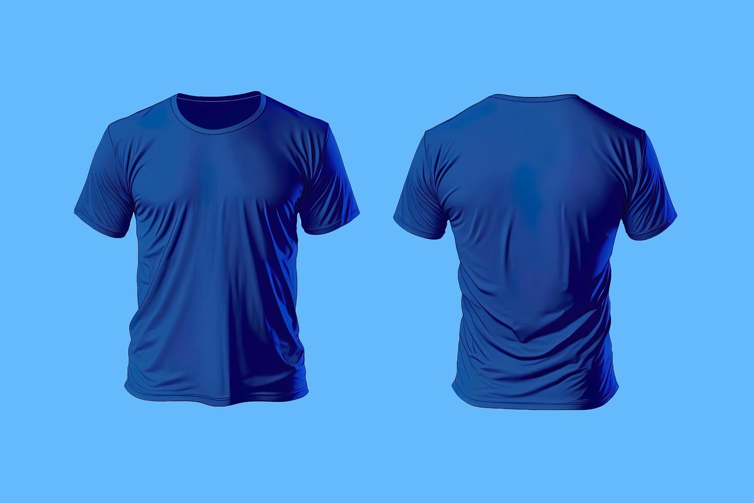Photo realistic male blue t-shirts with copy space, front and back view.