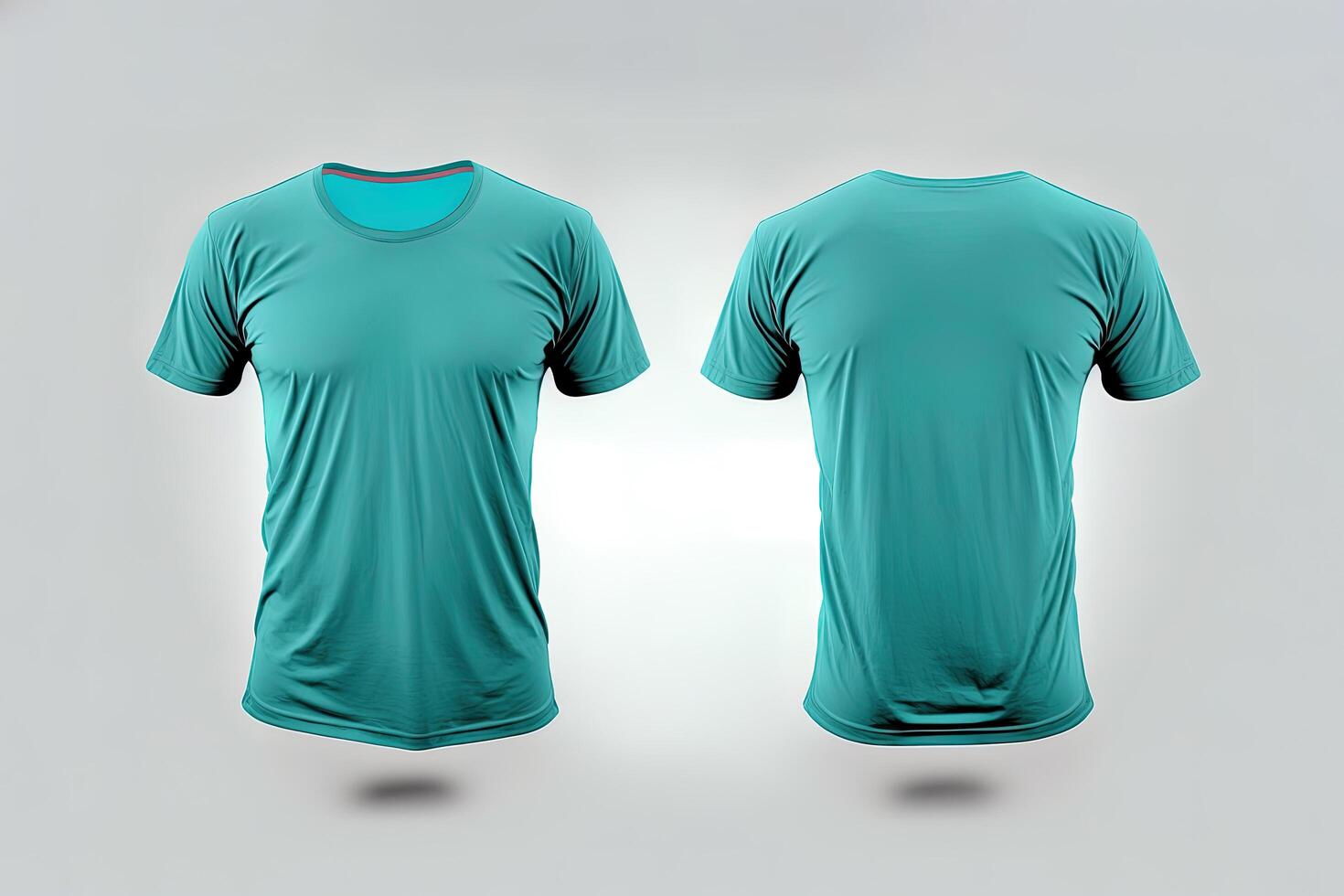 Photo realistic male cyan color t-shirts with copy space, front and ...