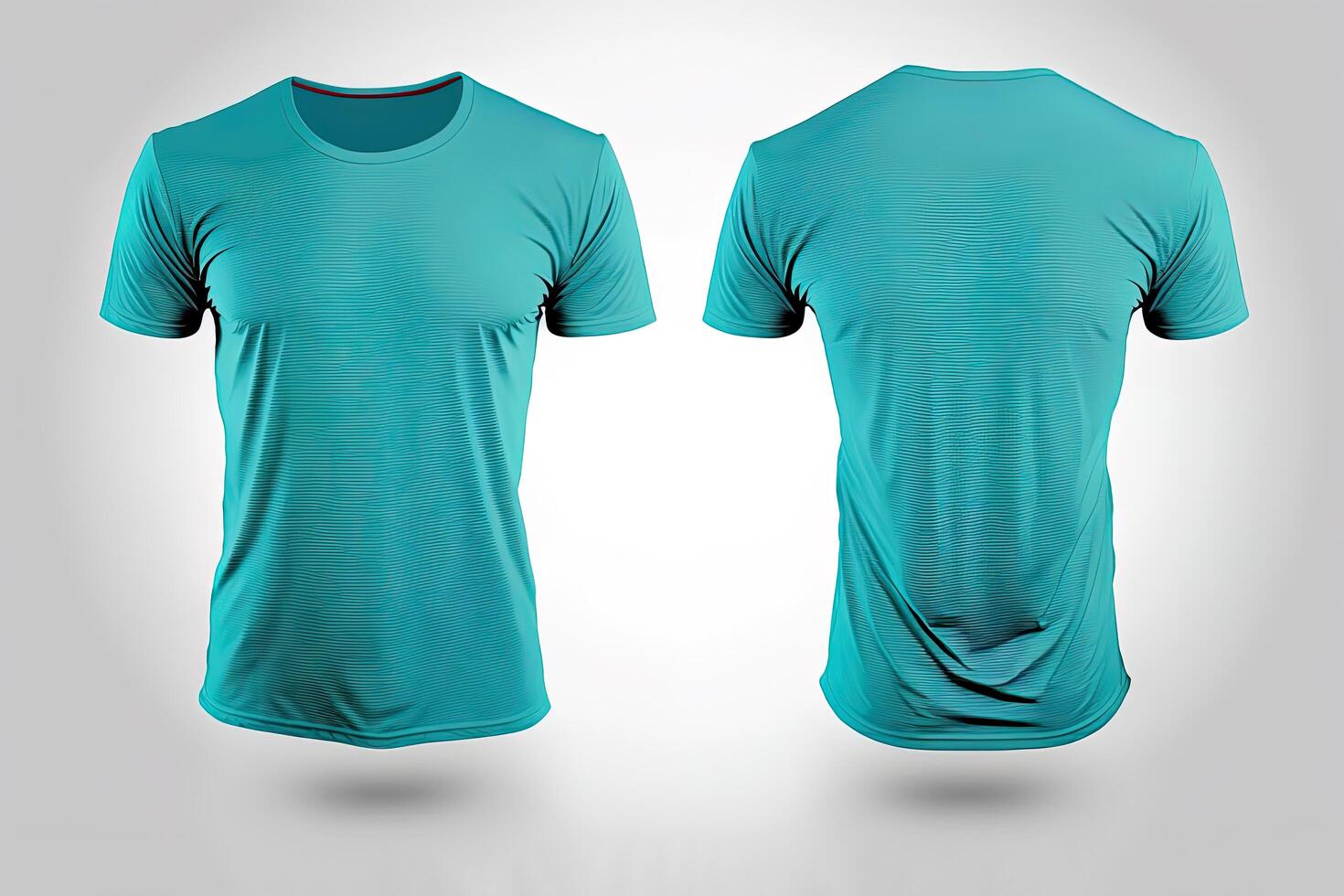 Photo realistic male cyan color t-shirts with copy space, front and ...