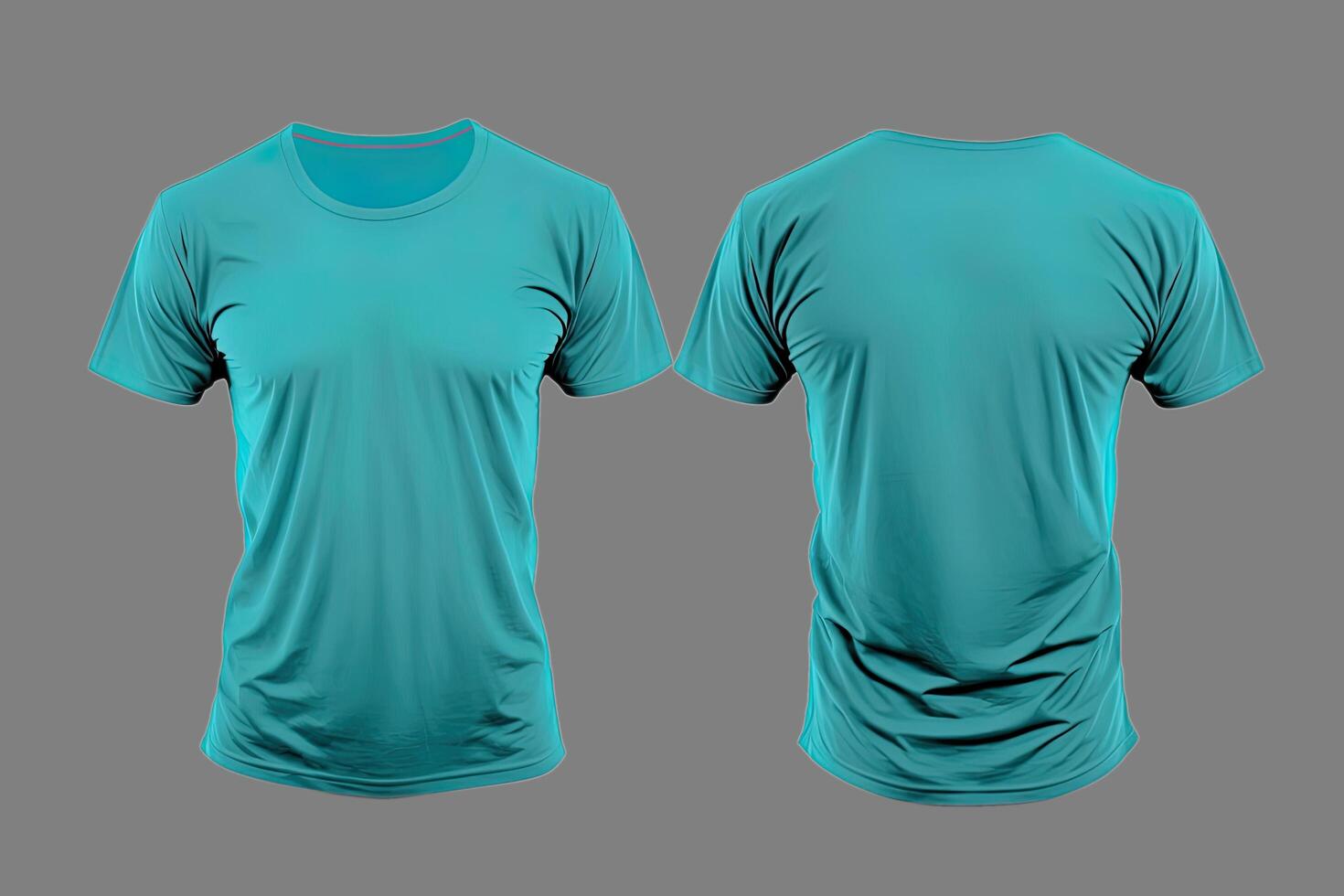 Photo realistic male cyan color t-shirts with copy space, front and ...