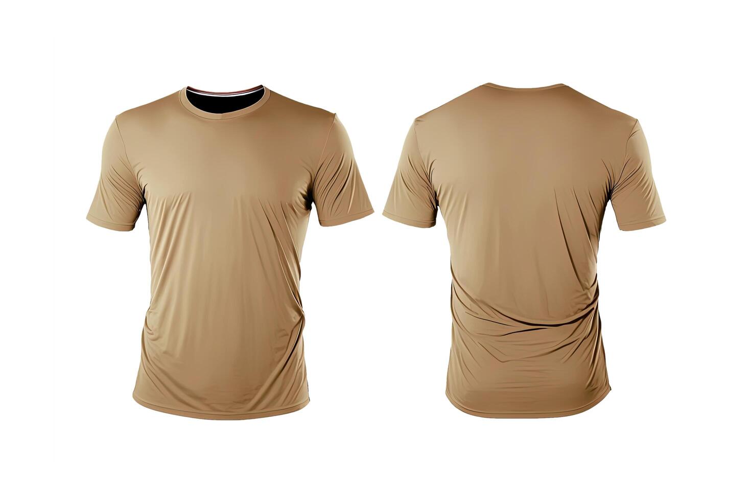 foto realista masculino beige camisetas con Copiar espacio, frente y espalda vista. ai generado
