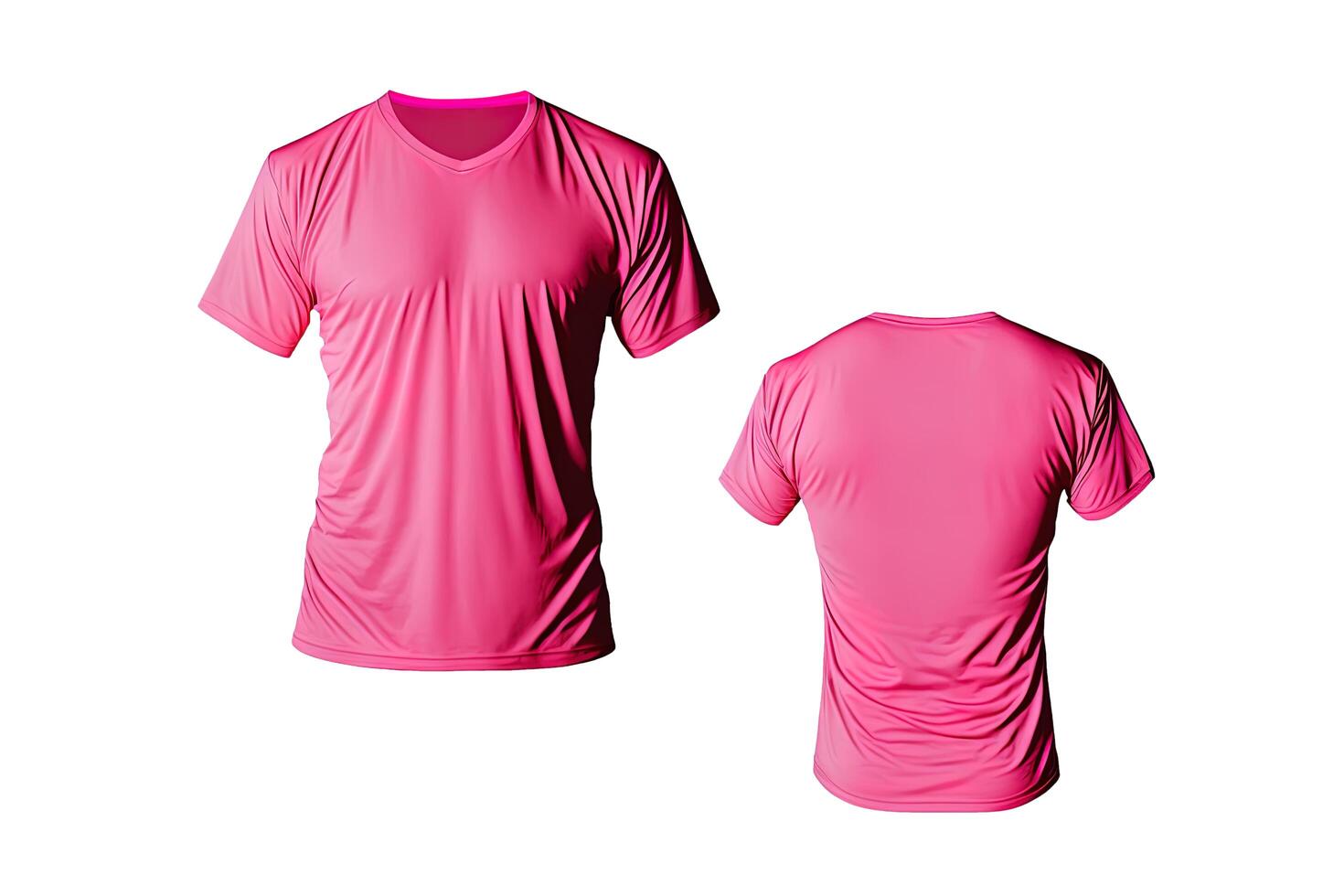 Photo realistic male pink t-shirts with copy space, front and back view.