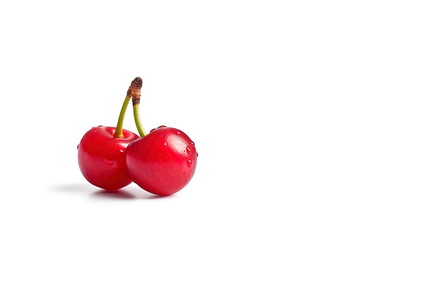 Delicious ripe sweet cherries on white background with copy space. photo