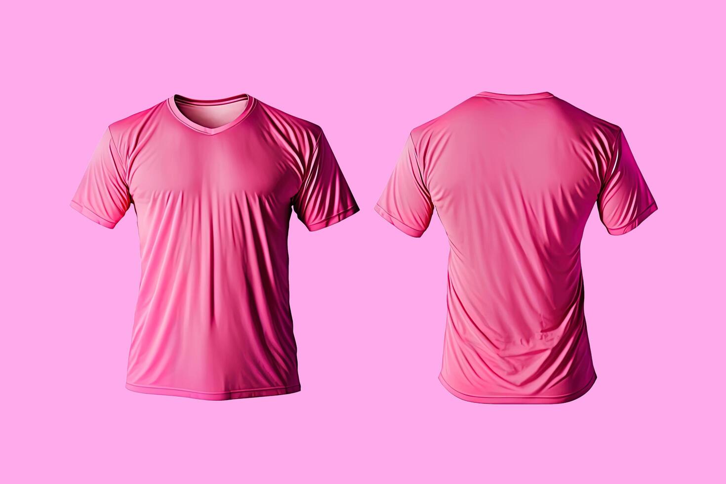 Photo realistic male pink t-shirts with copy space, front and back view.