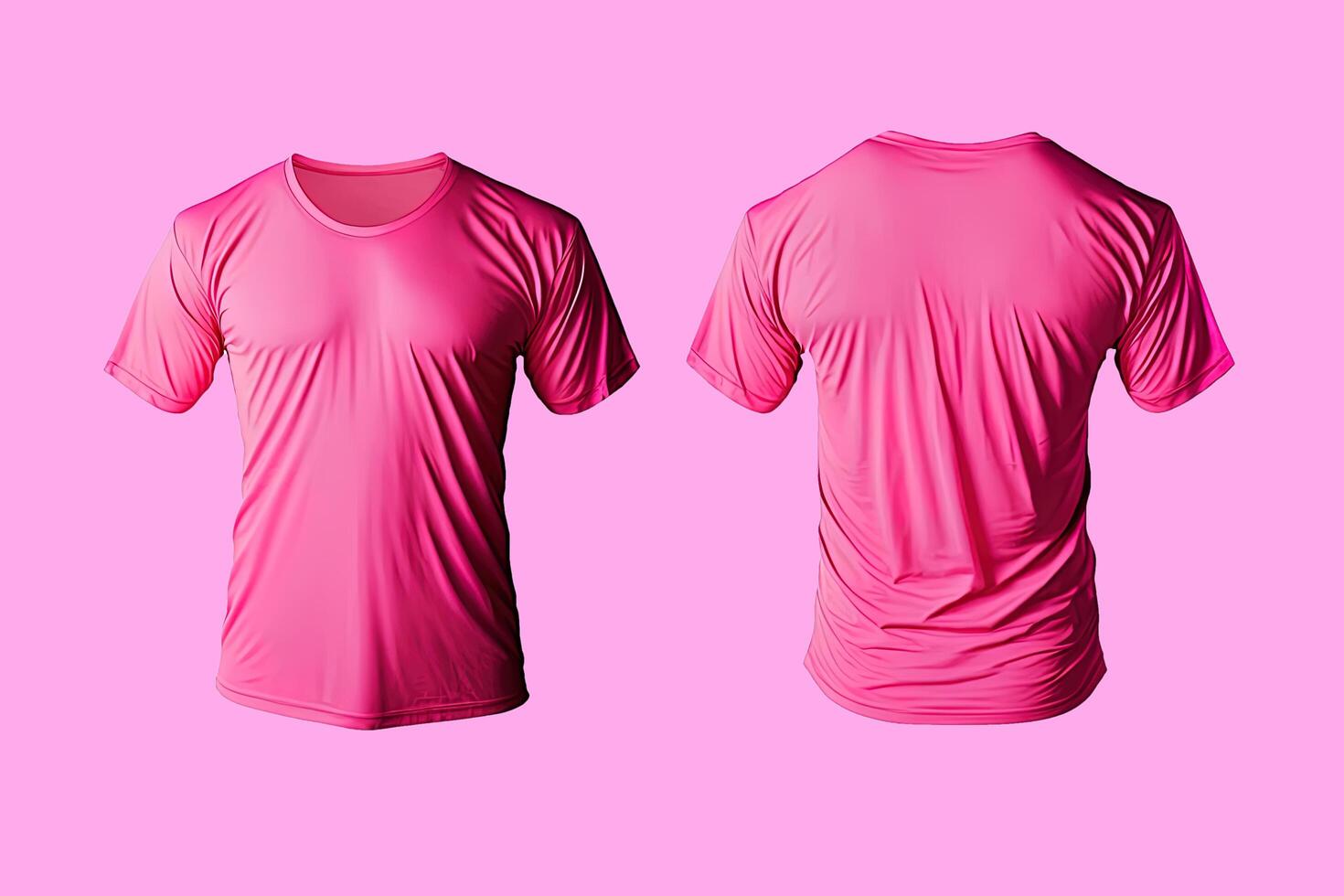 Photo realistic male pink t-shirts with copy space, front and back view.