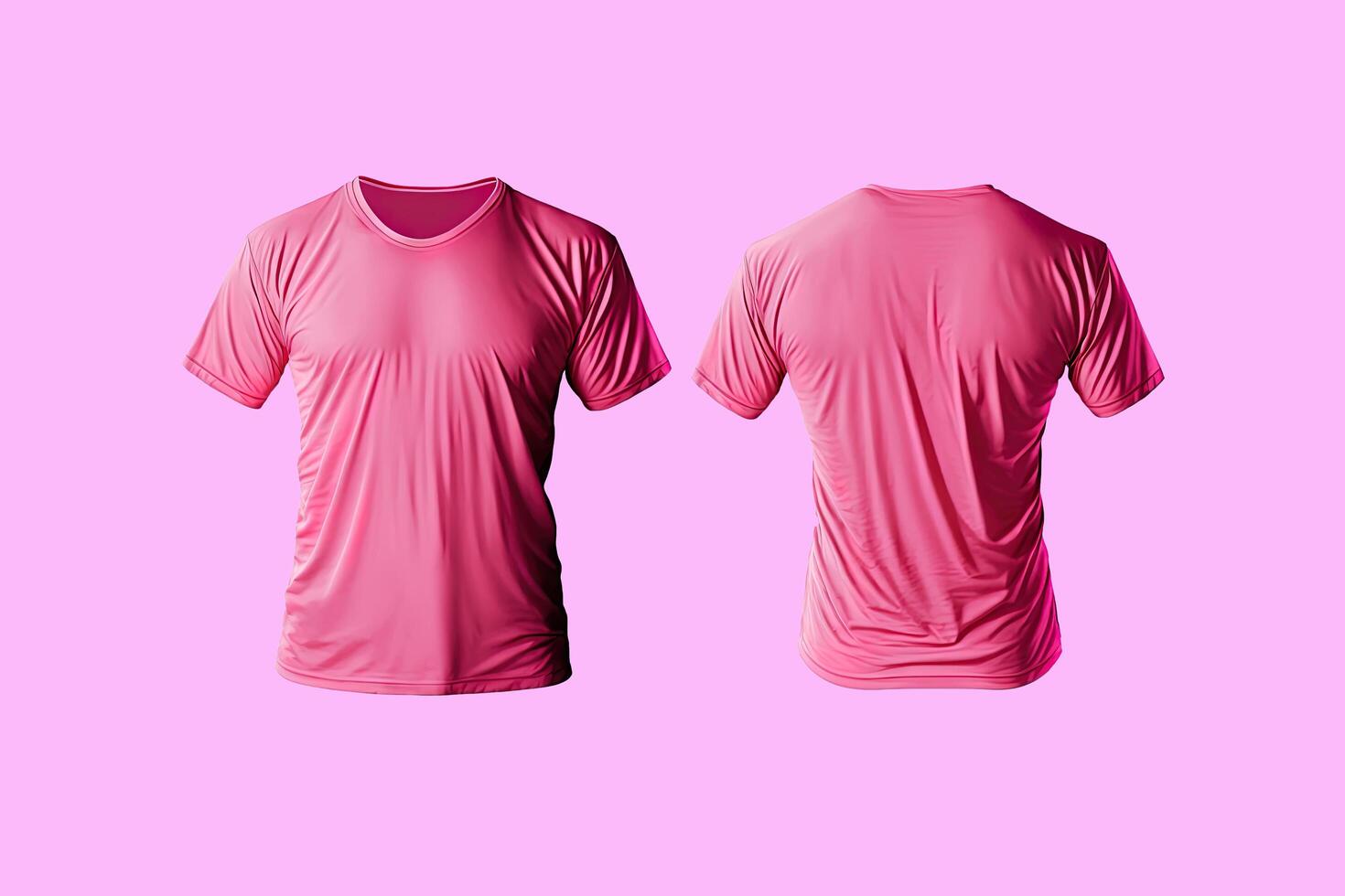 Photo realistic male pink t-shirts with copy space, front and back view.