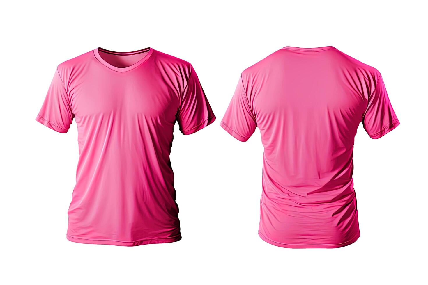 Photo realistic male pink t-shirts with copy space, front and back view.