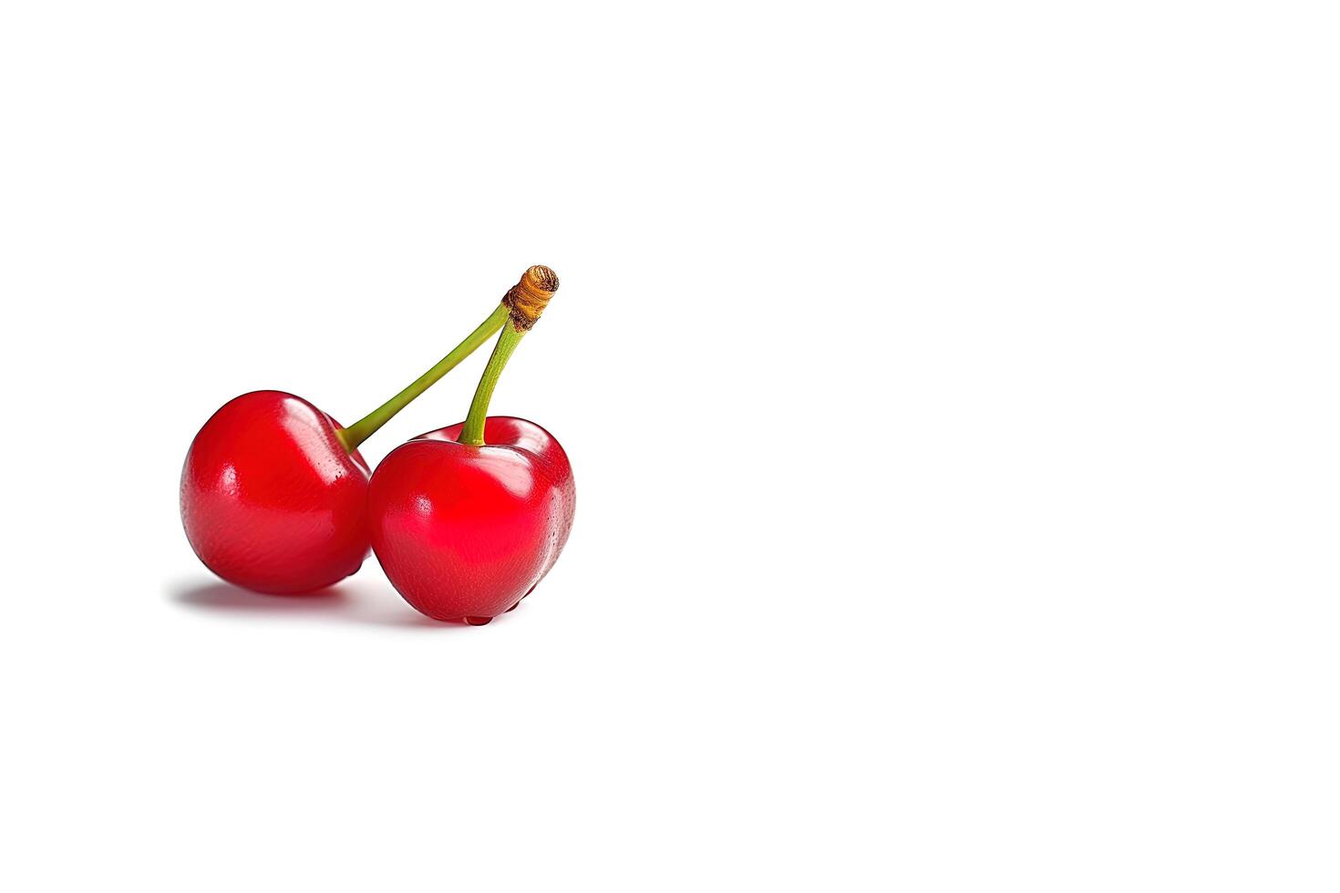 Delicious ripe sweet cherries on white background with copy space. photo