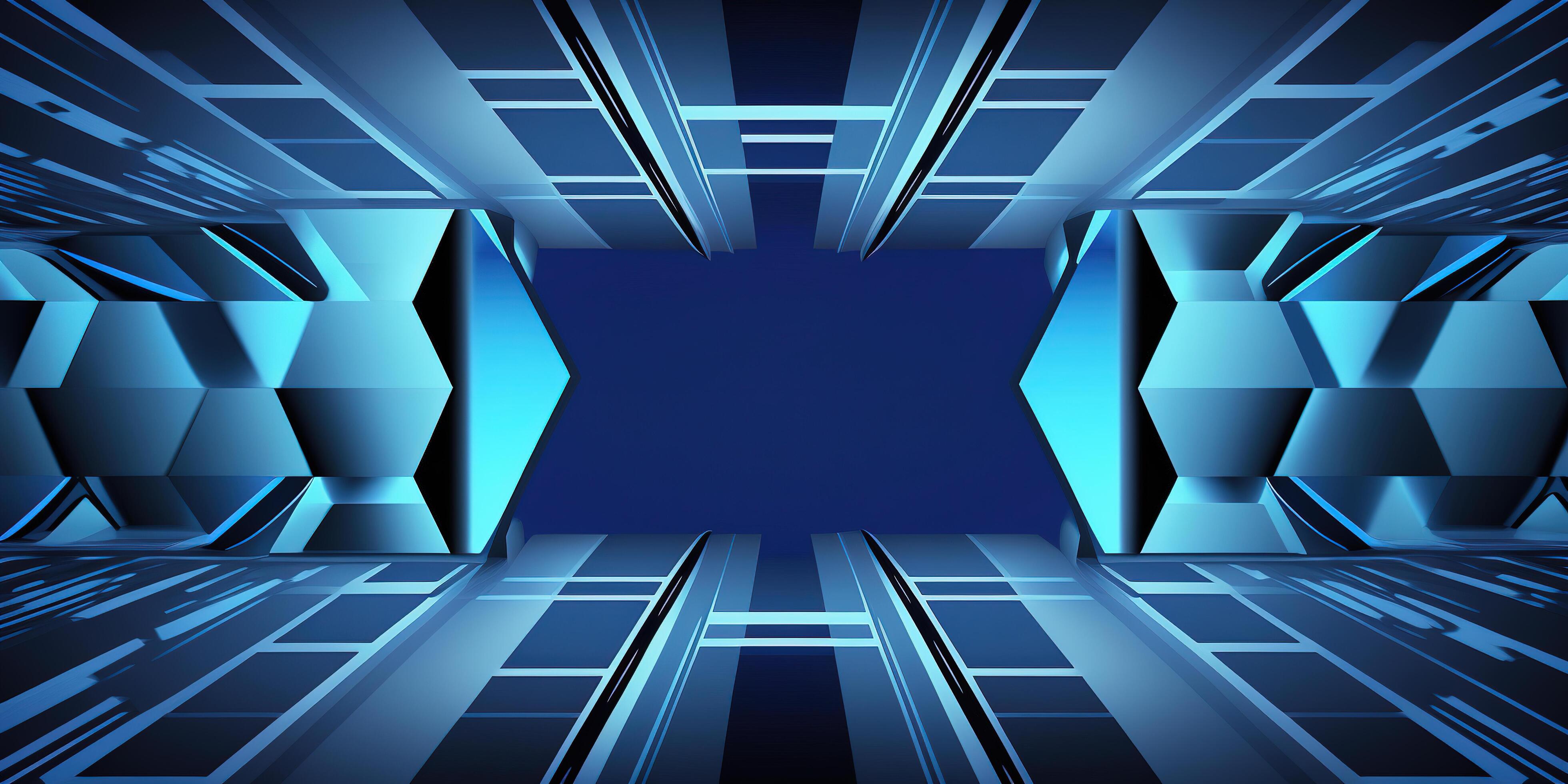 symmetrical blue tech abstract background with lines and shapes